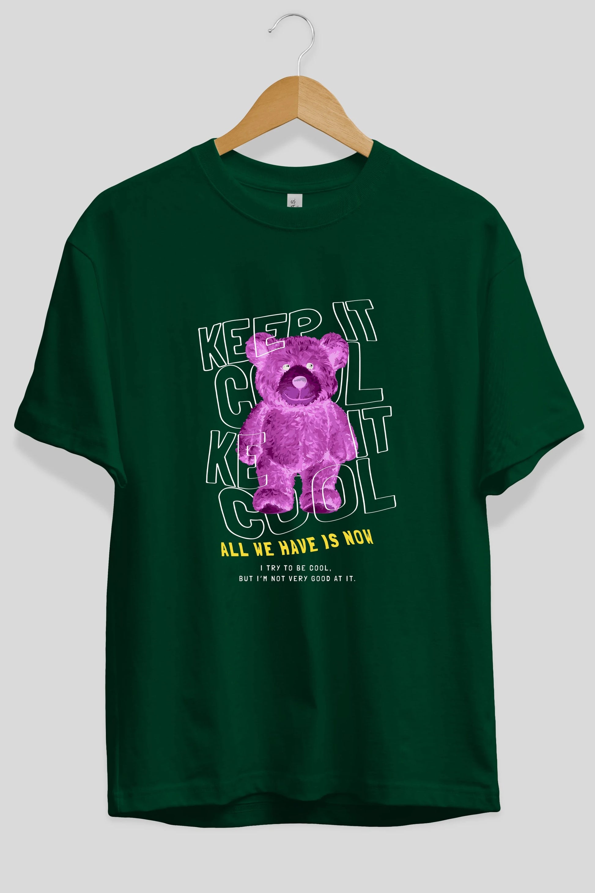 Keep it Cool Bear Ön Baskılı Oversize t-shirt Erkek Kadın Unisex