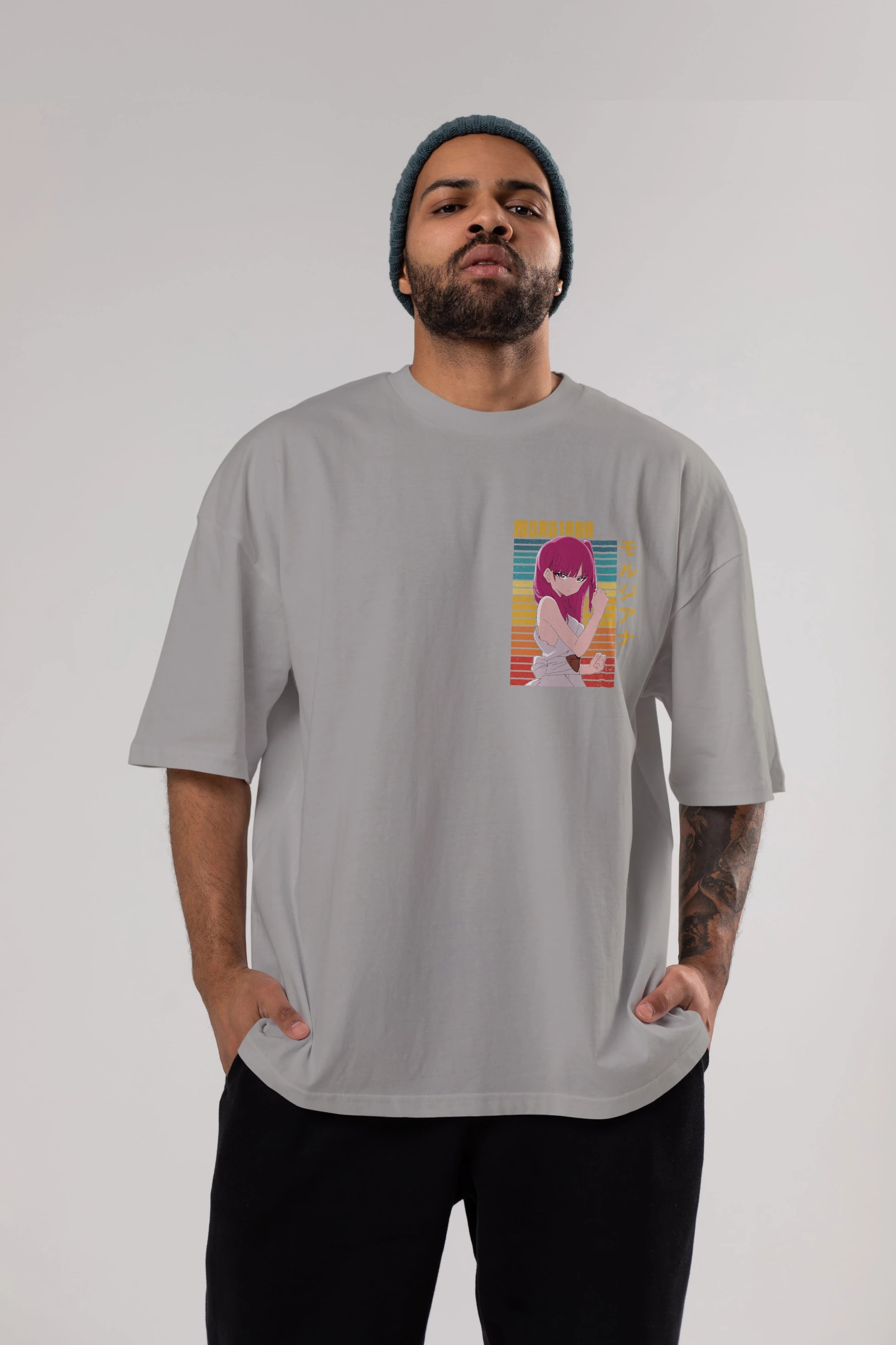 Morgiana 3 Ön Sol Baskılı Oversize t-shirt Erkek Kadın Unisex %100 Pamuk Bisiklet Yaka tişort