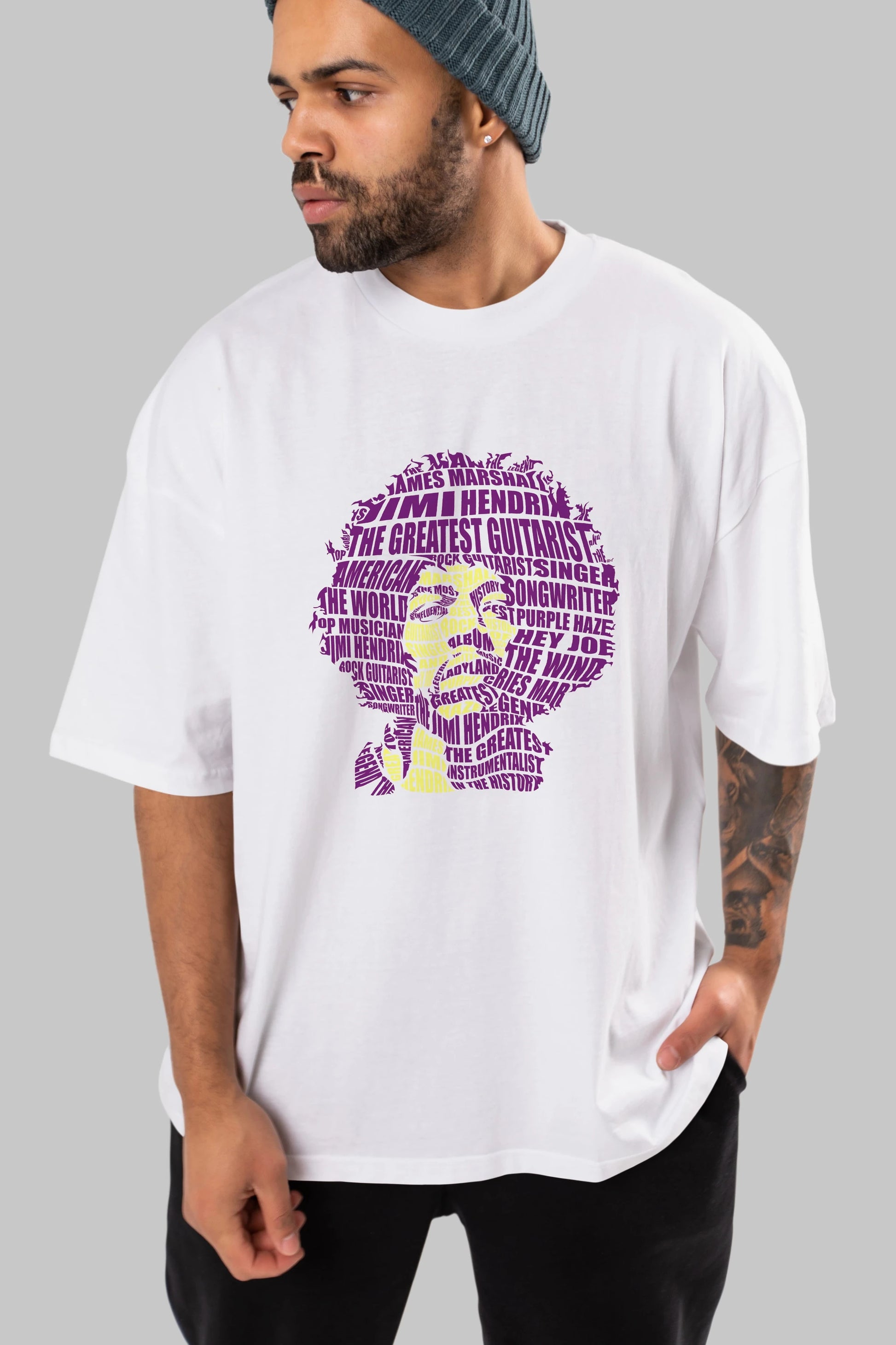Jimmy Hendrix Calligram Ön Baskılı Oversize t-shirt %100 pamuk Erkek Kadın Unisex