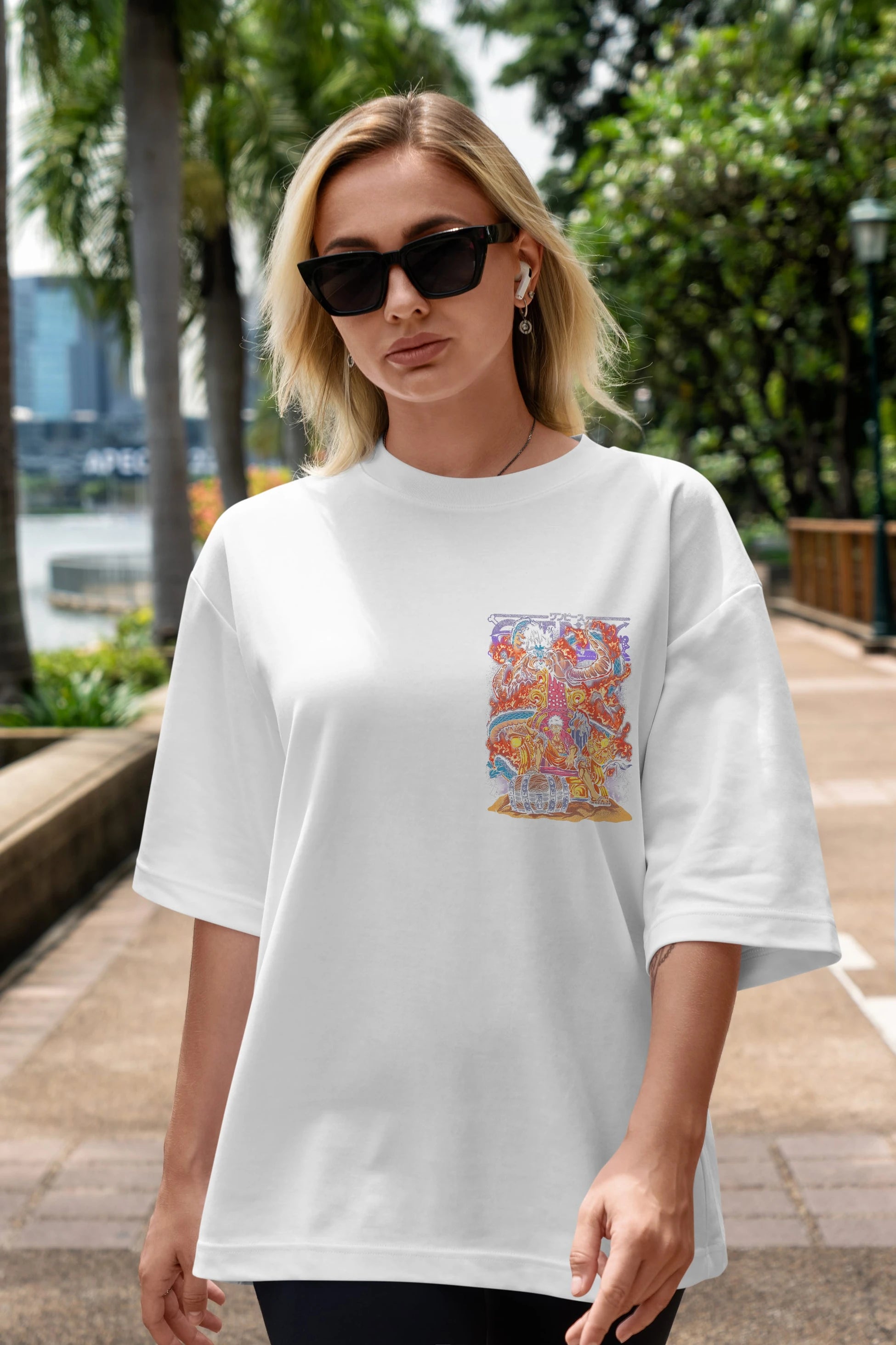 MONKEY D. LUFFY 1 Ön Sol Baskılı Oversize t-shirt Erkek Kadın Unisex %100 Pamuk Bisiklet Yaka tişort