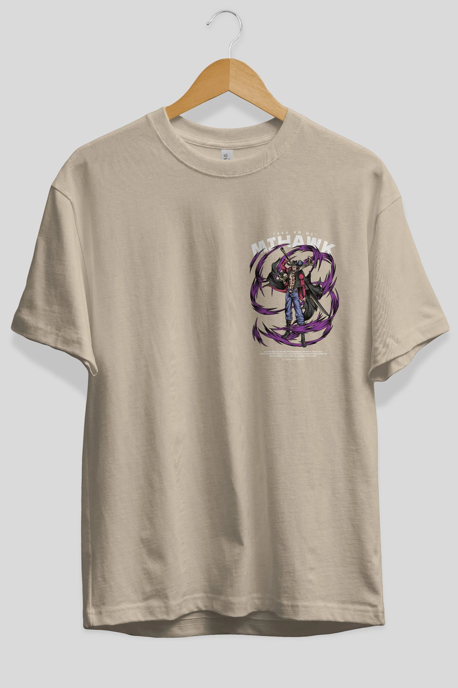 Mihawk Ön Sol Baskılı Oversize t-shirt Erkek Kadın Unisex %100 Pamuk Bisiklet Yaka tişort