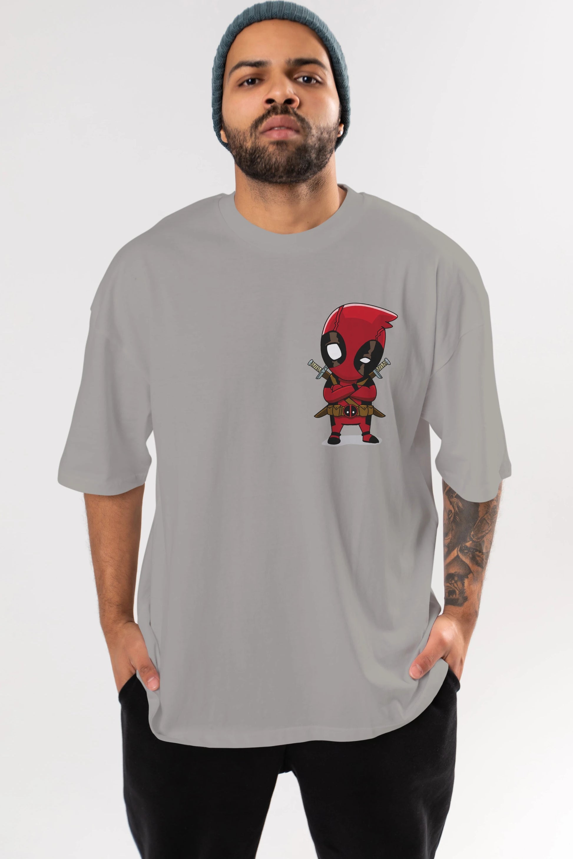 Deadpool (19) Ön Sol Baskılı Oversize t-shirt Erkek Kadın Unisex %100 Pamuk Bisiklet Yaka tişort