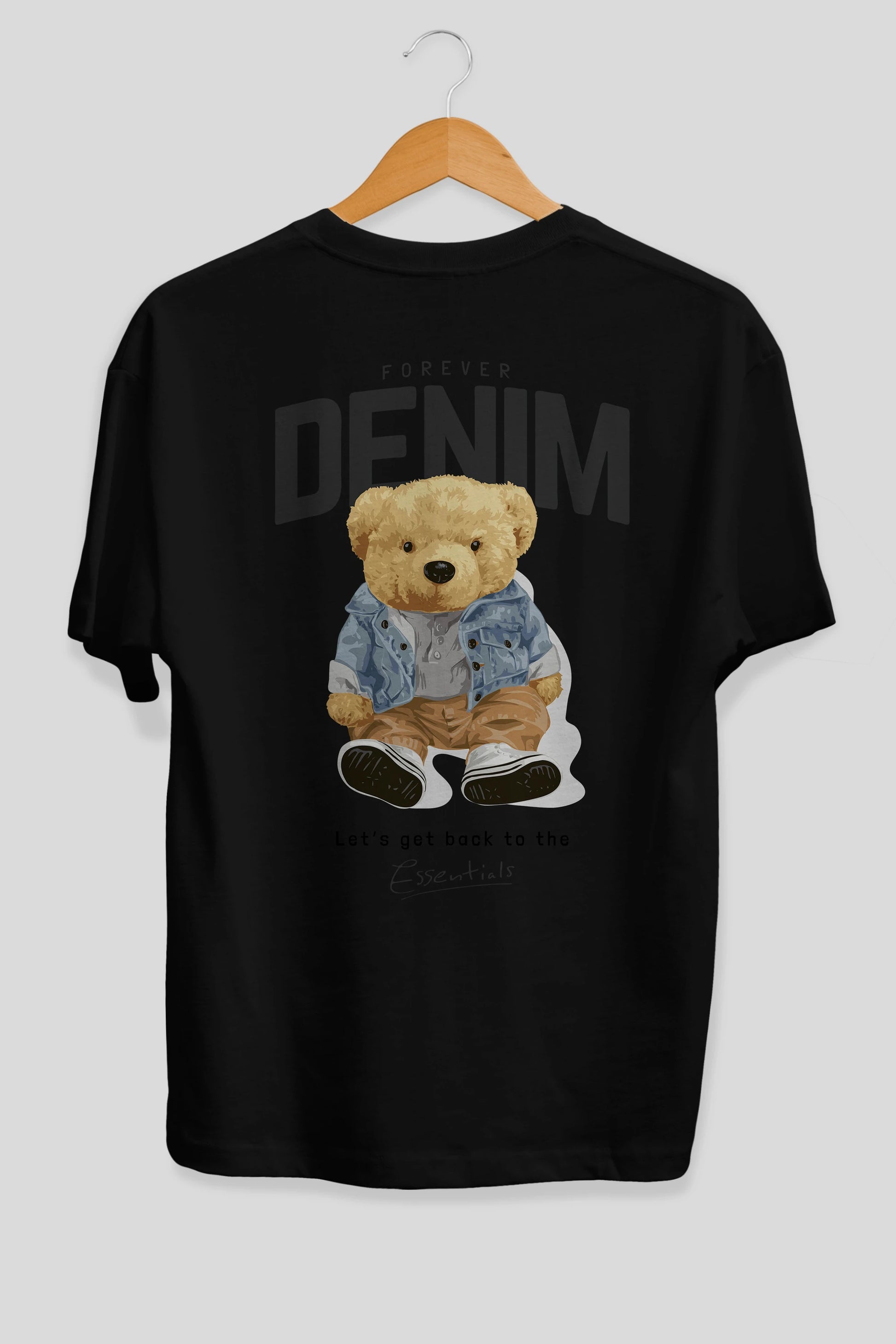 Teddy Bear Forever Denim Arka Baskılı Oversize t-shirt Erkek Kadın Unisex %100 Pamuk