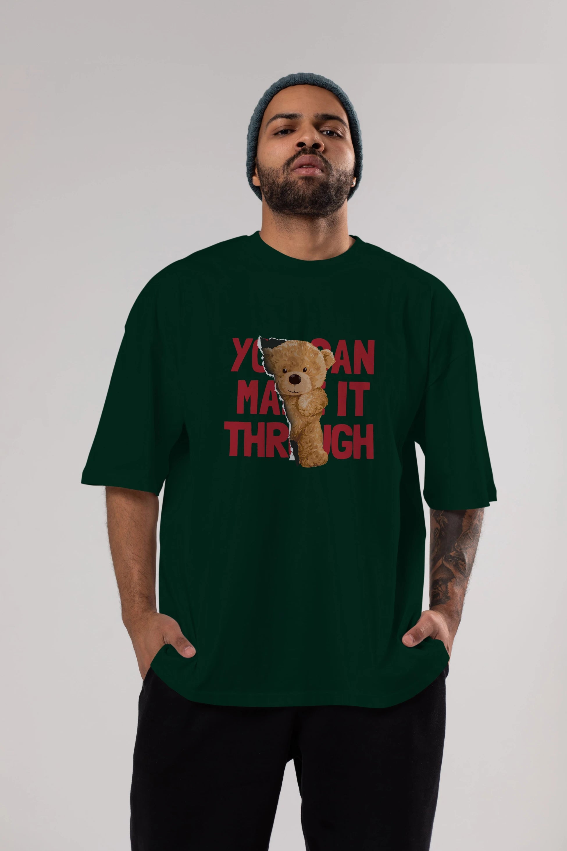 Teddy Bear You Can Make it Ön Baskılı Oversize t-shirt Erkek Kadın Unisex %100 Pamuk