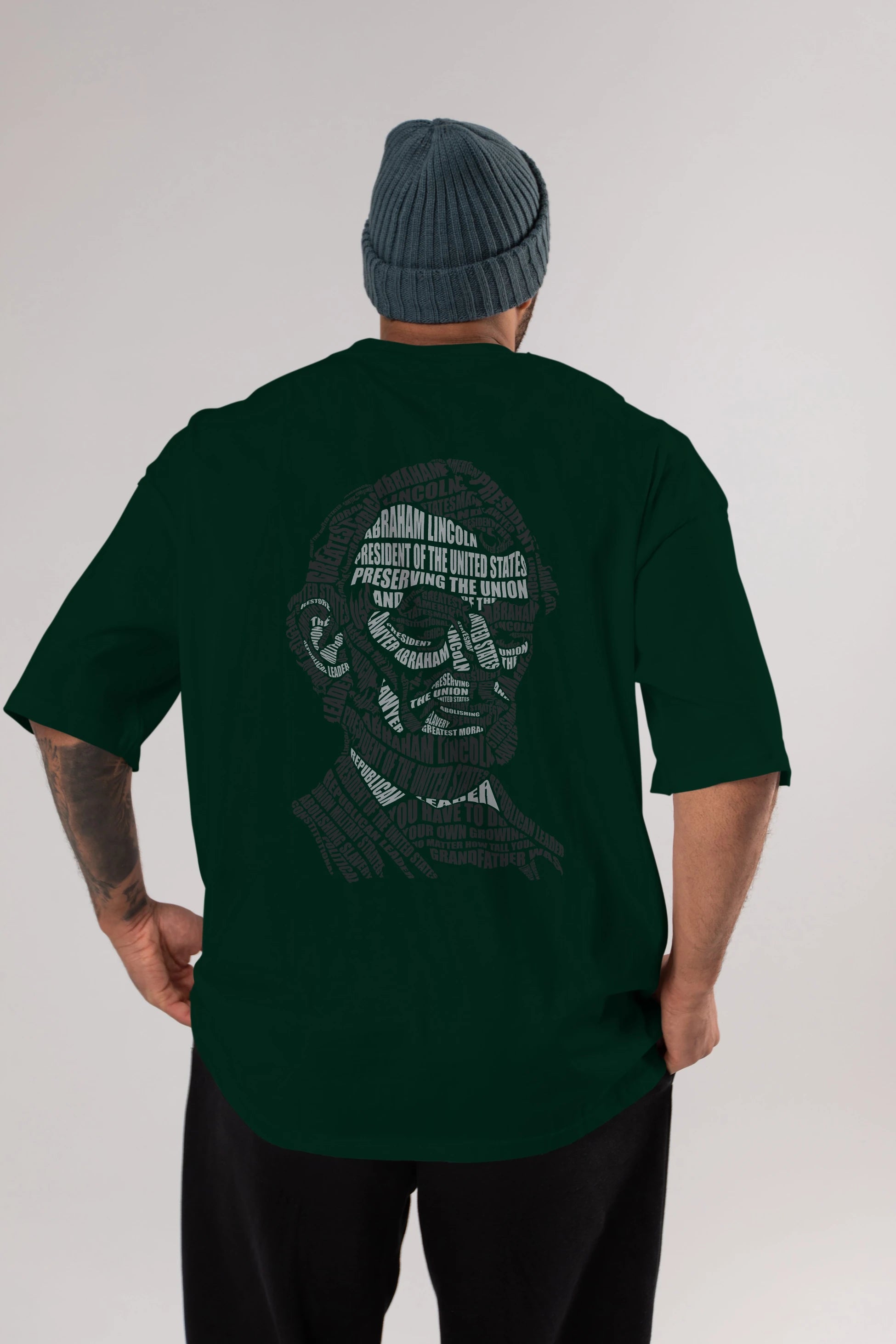Abraham Lincoln Calligram Arka Baskılı Oversize t-shirt %100 pamuk Erkek Kadın Unisex