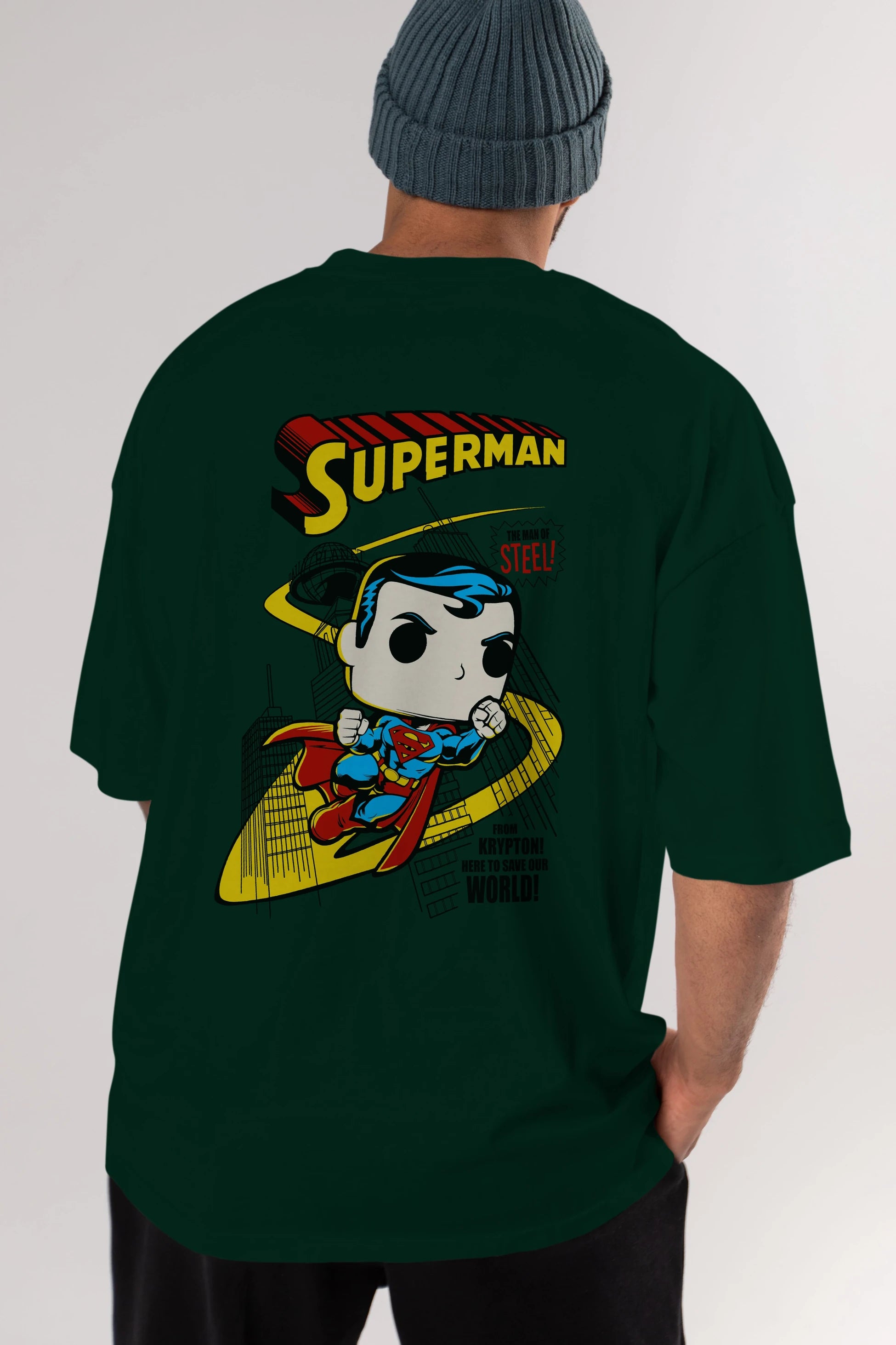 Superman (2) Arka Baskılı Oversize t-shirt Erkek Kadın Unisex %100 Pamuk Bisiklet Yaka tişort