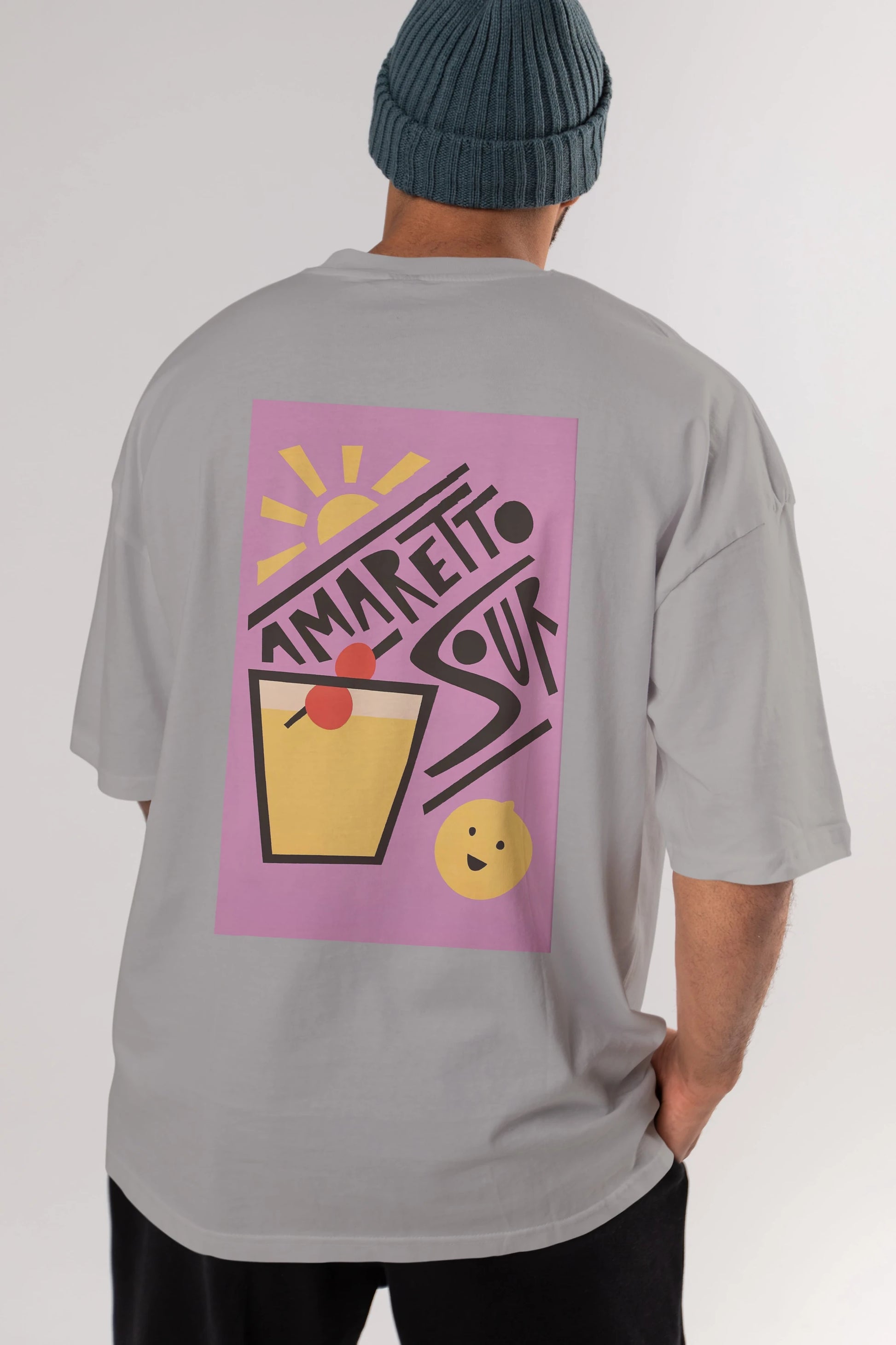 Amaretto Sour Arka Baskılı Oversize t-shirt Erkek Kadın Unisex %100 Pamuk Bisiklet Yaka tişort