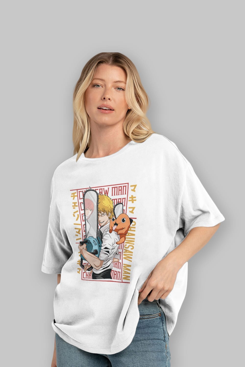 Chainsaw DENJI Anime Ön Baskılı Oversize t-shirt %100 pamuk Erkek Kadın Unisex