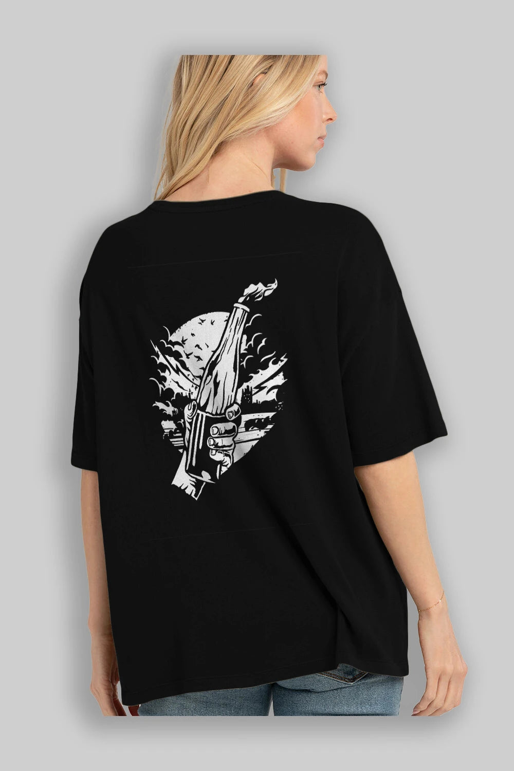 Molotov Cocktail Arka Baskılı Oversize t-shirt Erkek Kadın Unisex %100 Pamuk