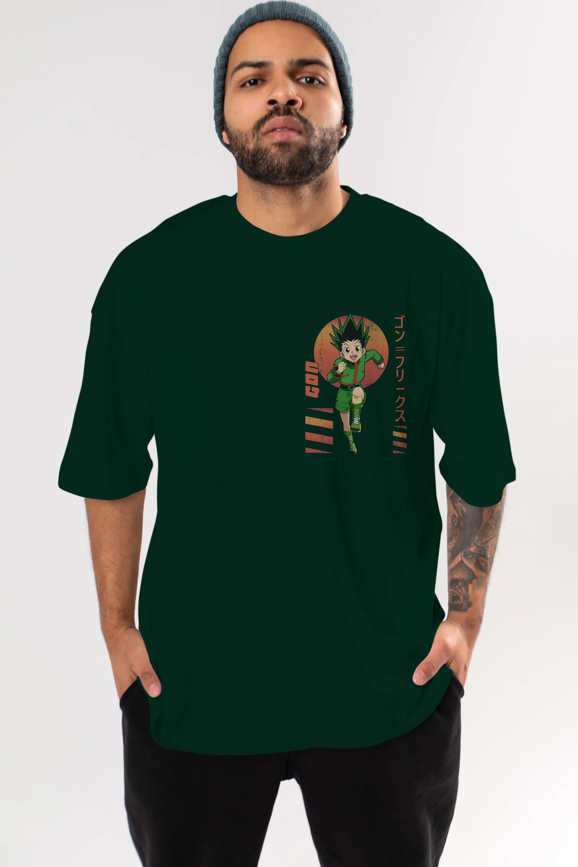 Gon Freecss HUNTER X HUNTER 2 Ön Sol Baskılı Oversize t-shirt Erkek Kadın Unisex %100 Pamuk Bisiklet Yaka tişort