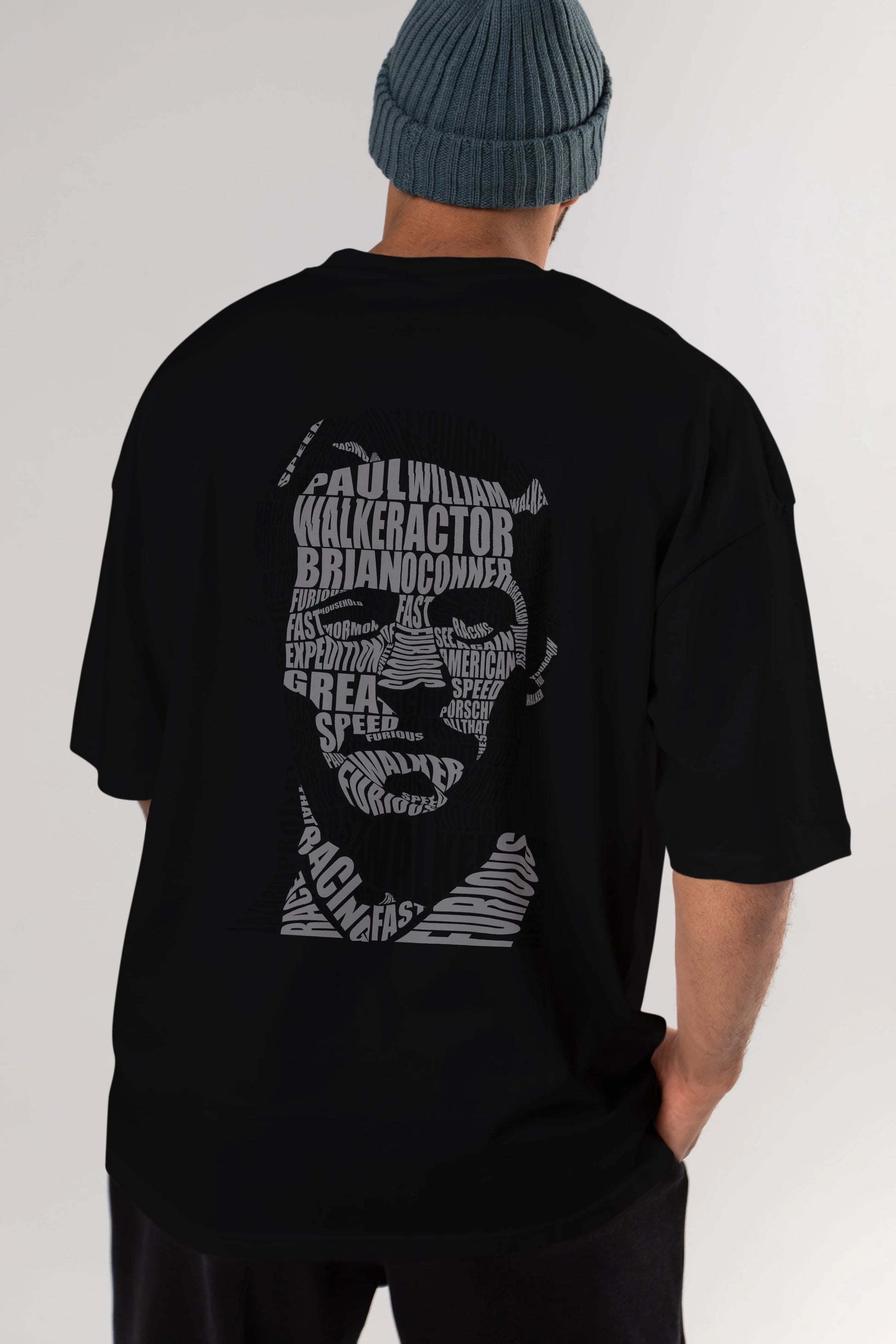 Paul Walker Calligram Arka Baskılı Oversize t-shirt %100 pamuk Erkek Kadın Unisex