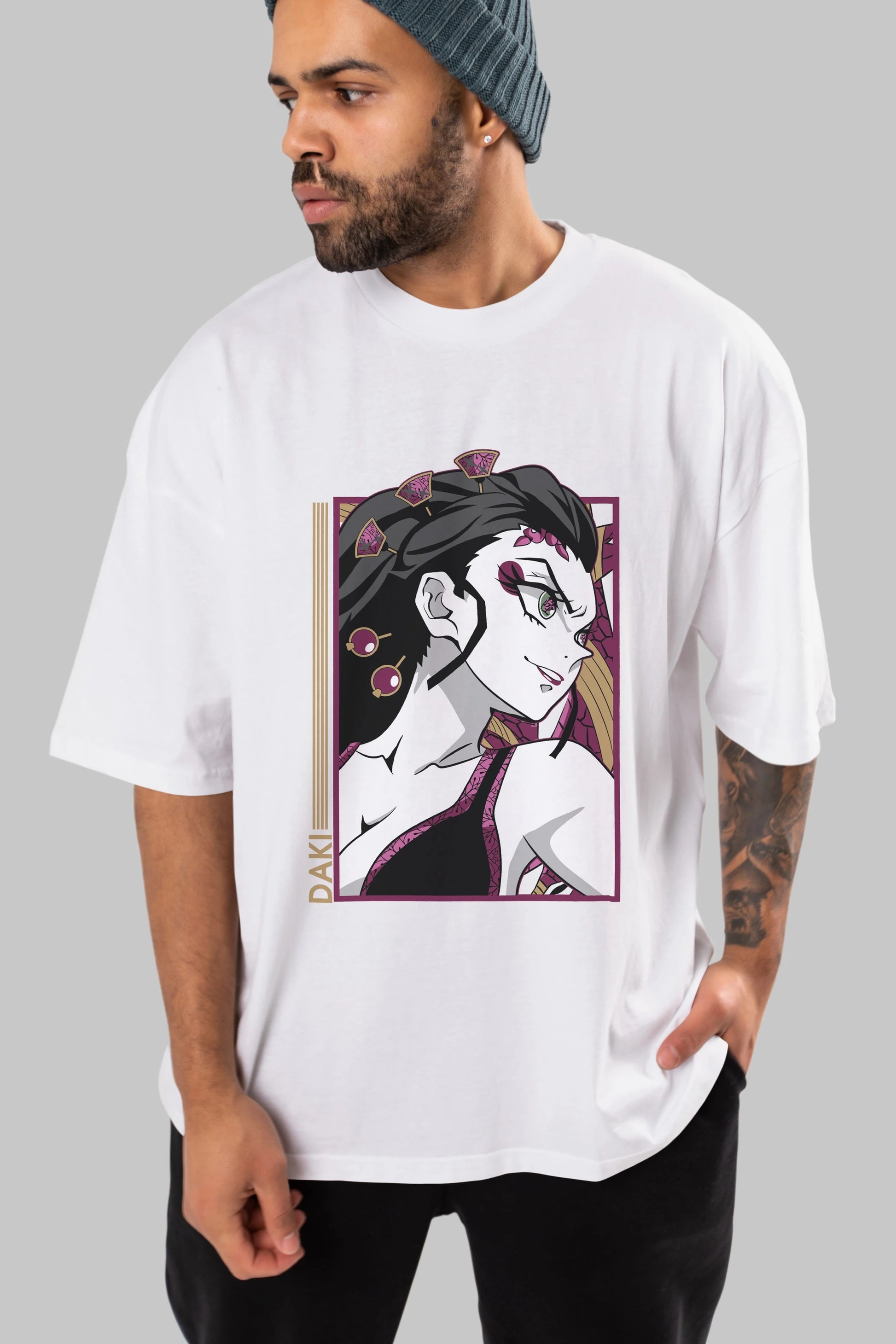 Daki DEMION SLAYER Anime Ön Baskılı Oversize t-shirt %100 pamuk Erkek Kadın Unisex