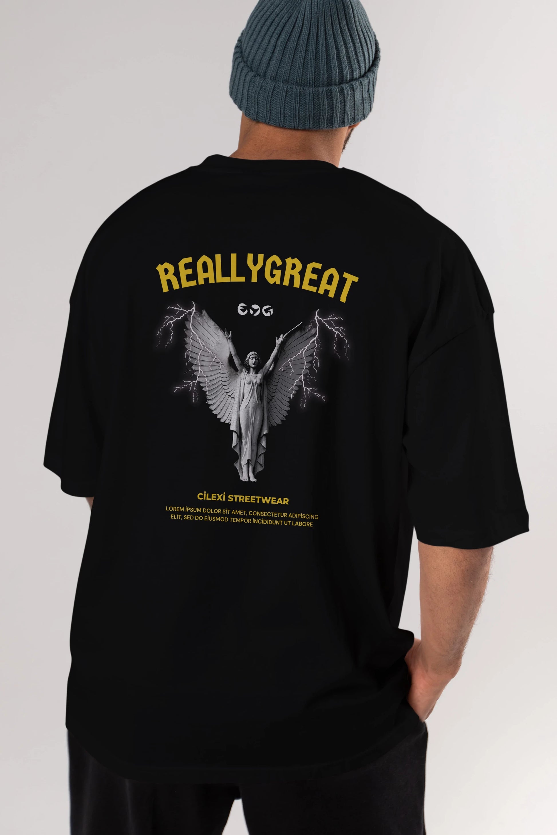 Reallygreat Angel Arka Baskılı Oversize t-shirt Erkek Kadın Unisex