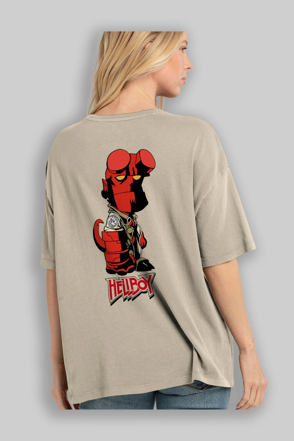 Hellboy (1) Arka Baskılı Oversize t-shirt Erkek Kadın Unisex %100 Pamuk Bisiklet Yaka tişort