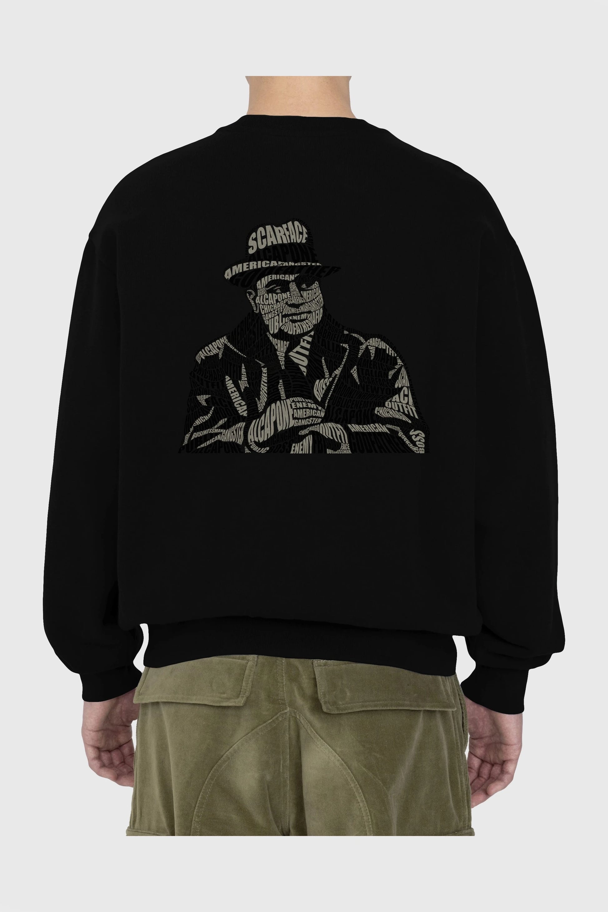Al Capone Calligram Arka Baskılı Oversize Sweatshirt Erkek Kadın Unisex
