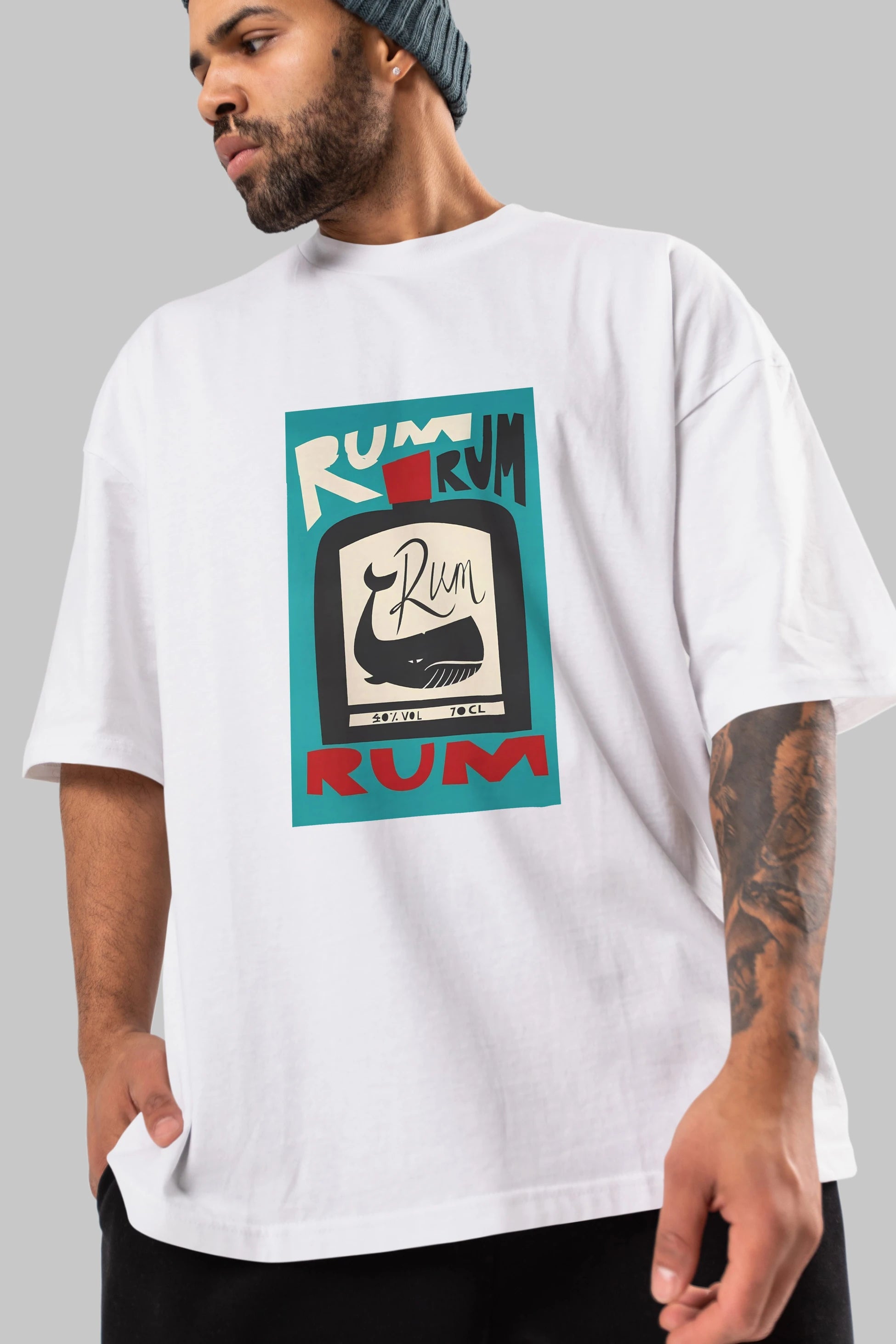 Rum Ön Baskılı Oversize t-shirt Erkek Kadın Unisex %100 Pamuk Bisiklet Yaka tişort
