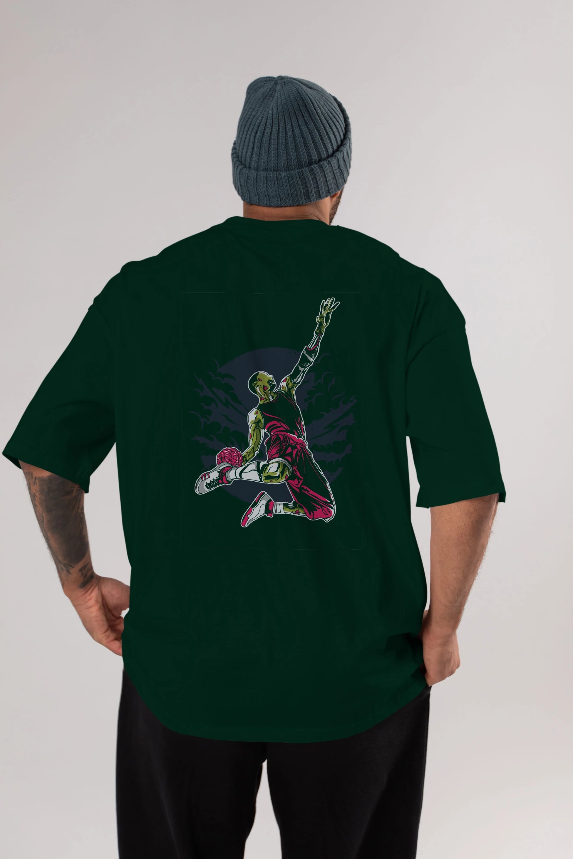 Zombie Slam Dunk Arka Baskılı Oversize t-shirt Erkek Kadın Unisex %100 Pamuk