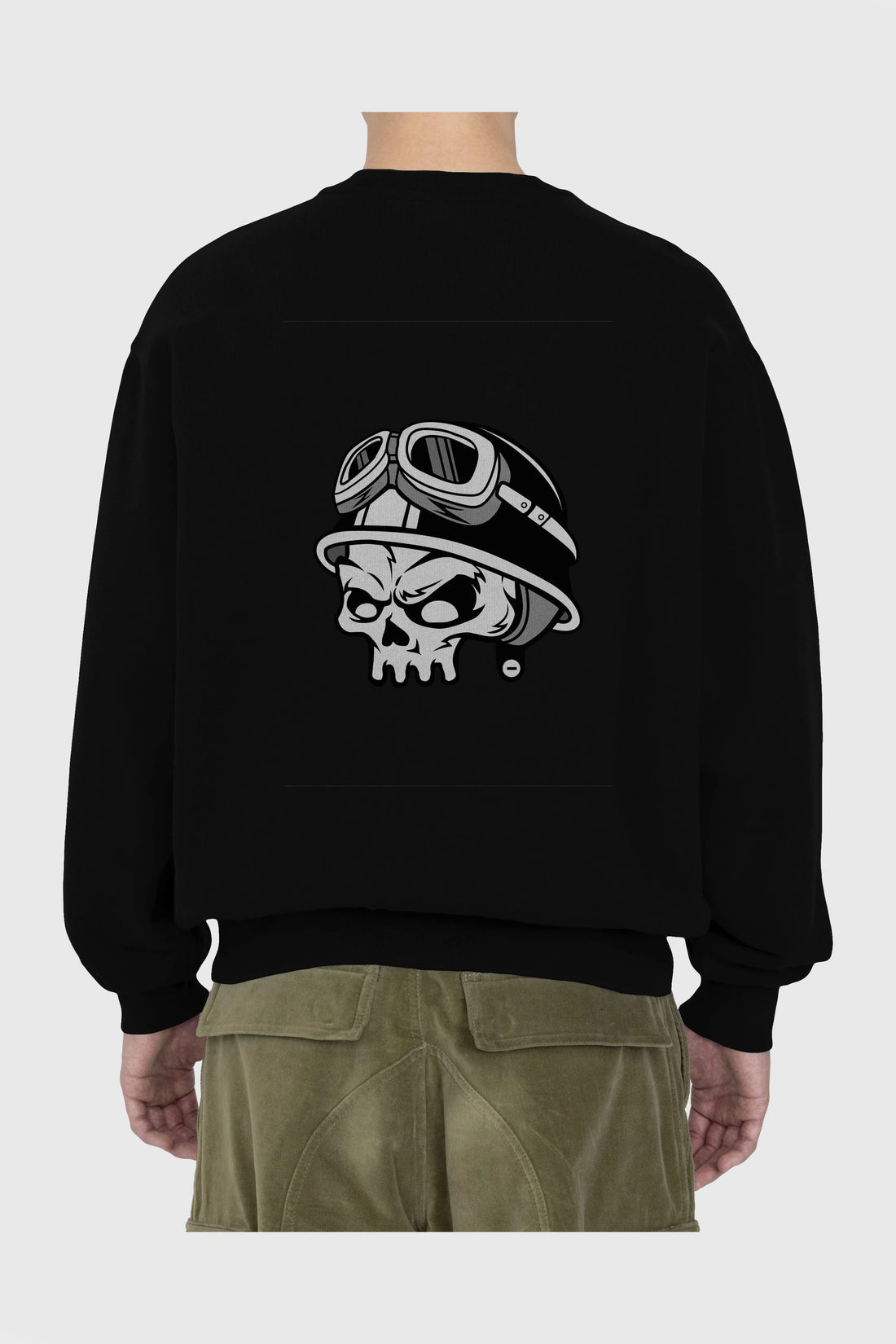 Biker Helmet Arka Baskılı Oversize Sweatshirt Erkek Kadın Unisex