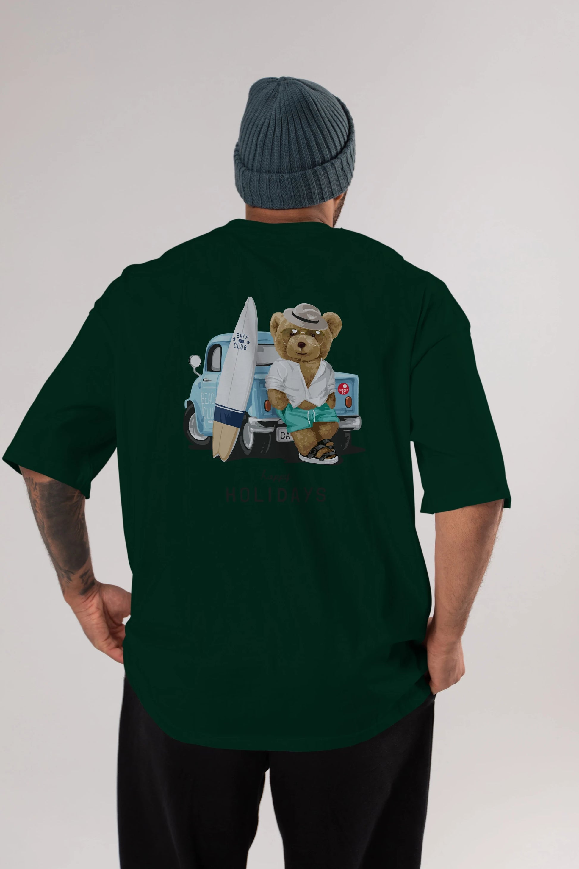 Teddy Bear Surf Club Arka Baskılı Oversize t-shirt Erkek Kadın Unisex %100 Pamuk