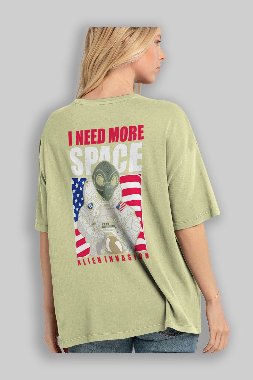 Alien Astronaut Arka Baskılı Oversize t-shirt Erkek Kadın Unisex %100 Pamuk tişort