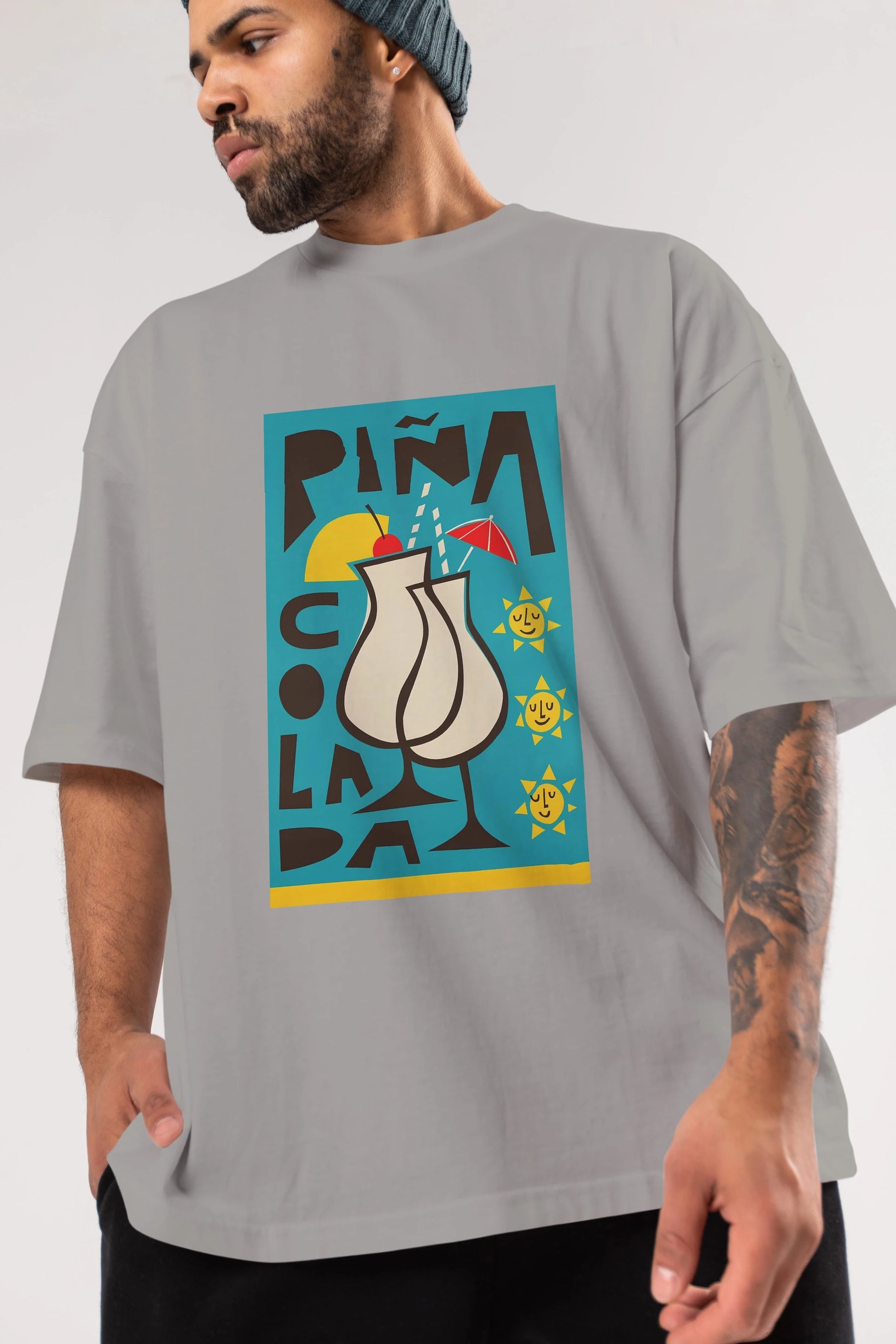 Pina Colada 4 Ön Baskılı Oversize t-shirt Erkek Kadın Unisex %100 Pamuk Bisiklet Yaka tişort