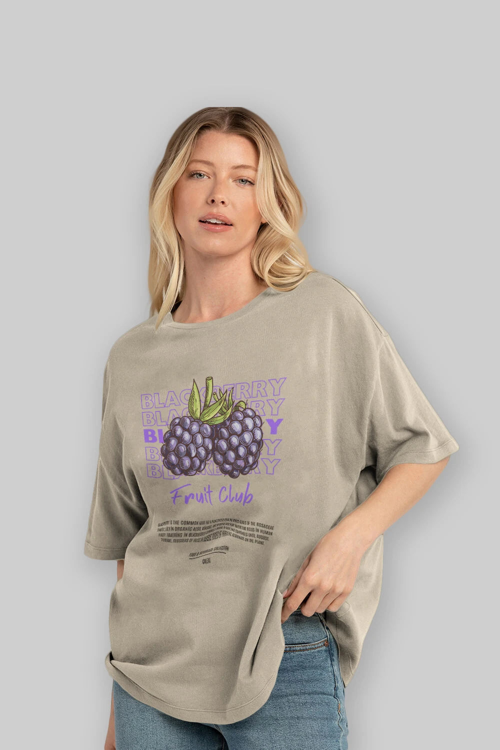 Blackberry Ön Baskılı Oversize t-shirt Erkek Kadın Pamuk Bisiklet Yaka tişort