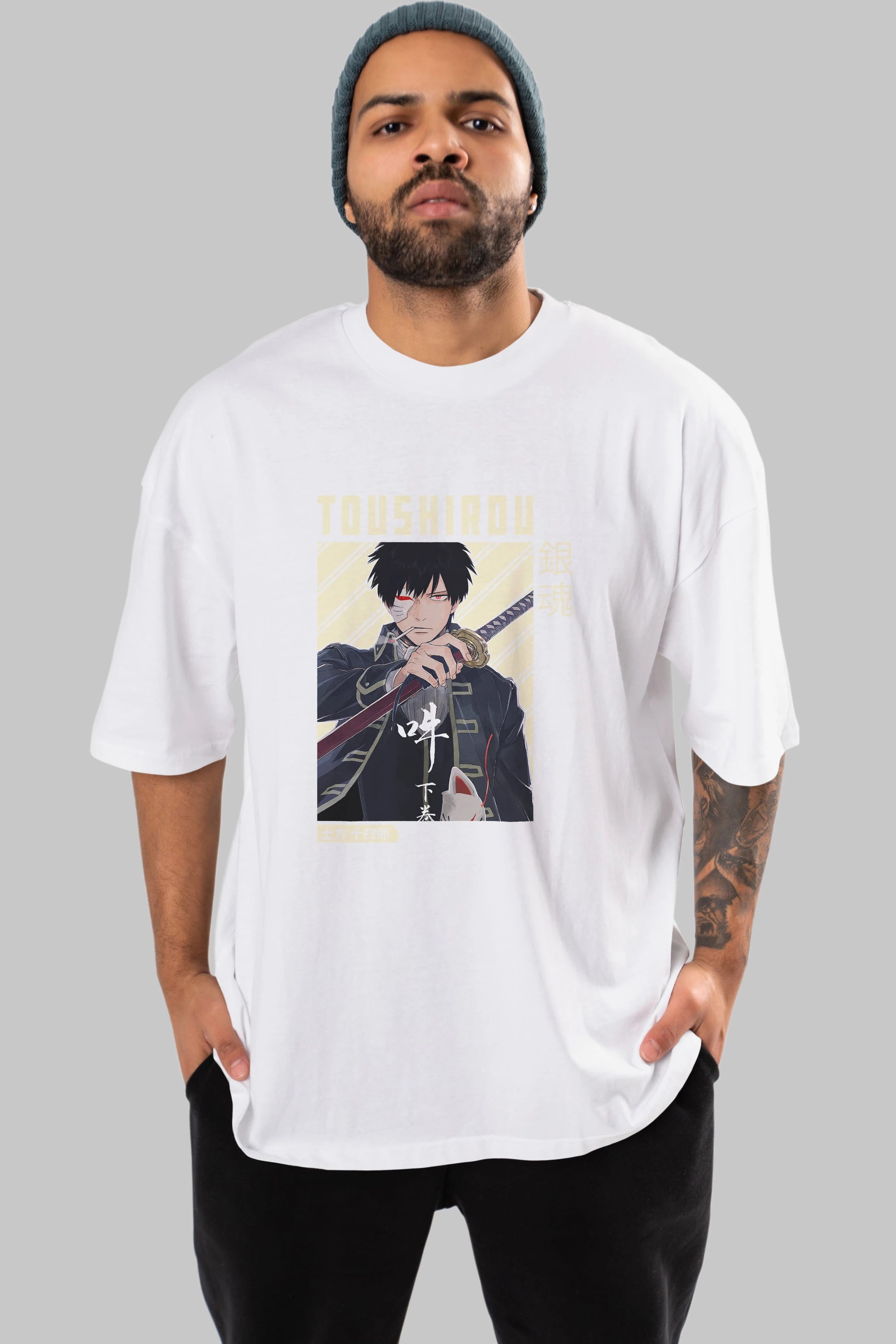 Toushirou Hijikata Anime Ön Baskılı Oversize t-shirt %100 pamuk Erkek Kadın Unisex
