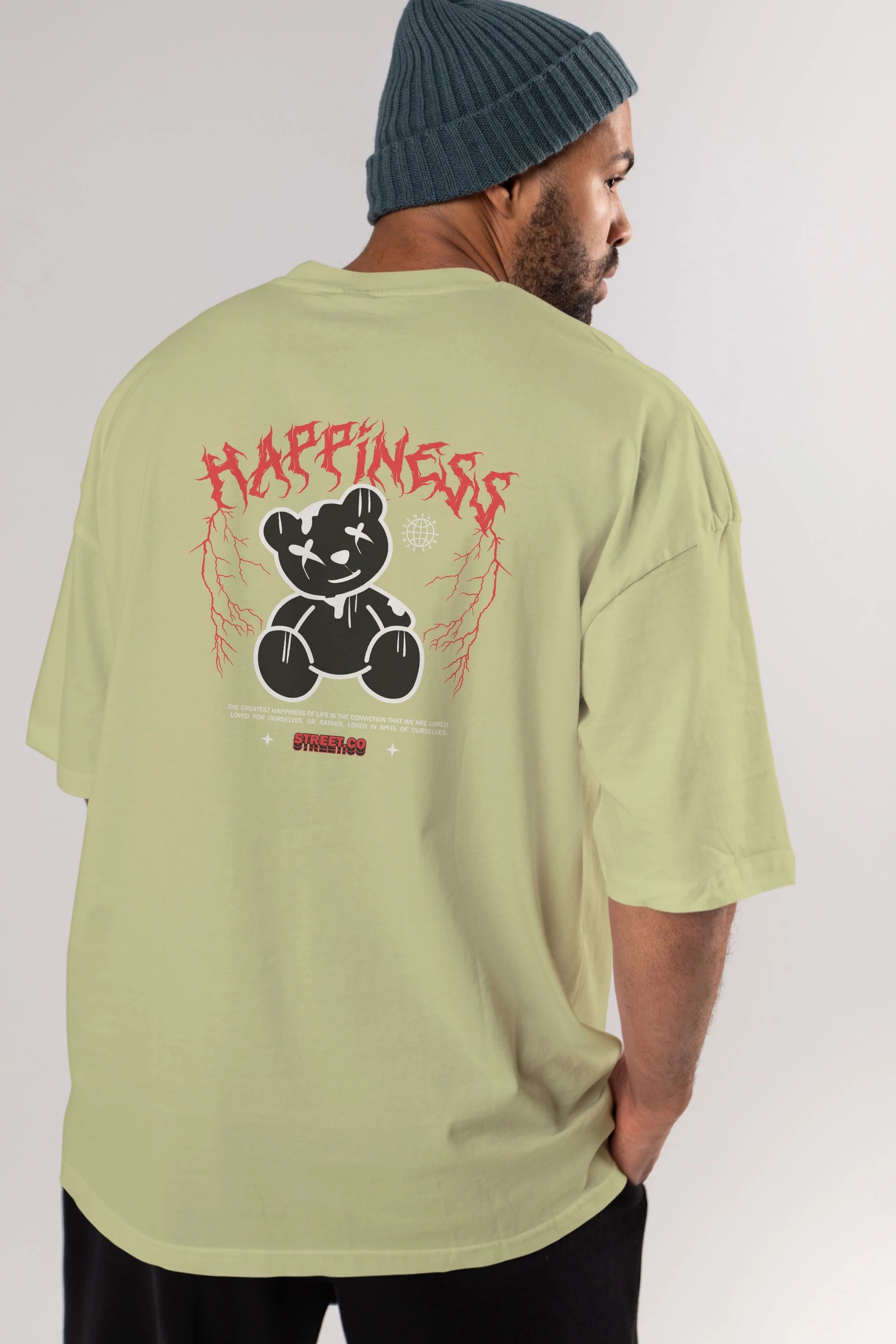 Happiness Bear Arka Baskılı Oversize t-shirt Erkek Kadın Unisex
