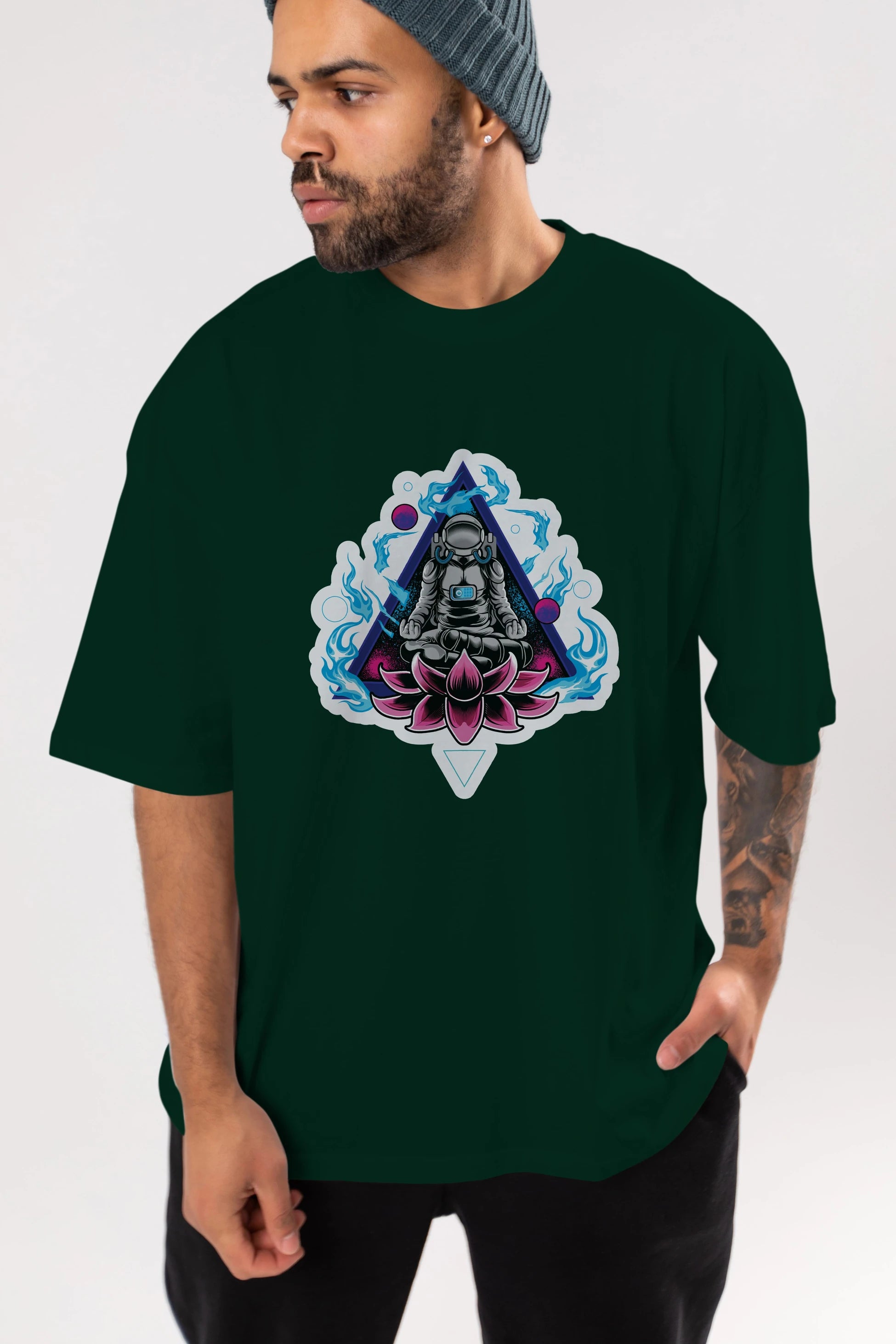 Astronaut Meditation Sticker Ön Baskılı Oversize t-shirt Erkek Kadın Unisex