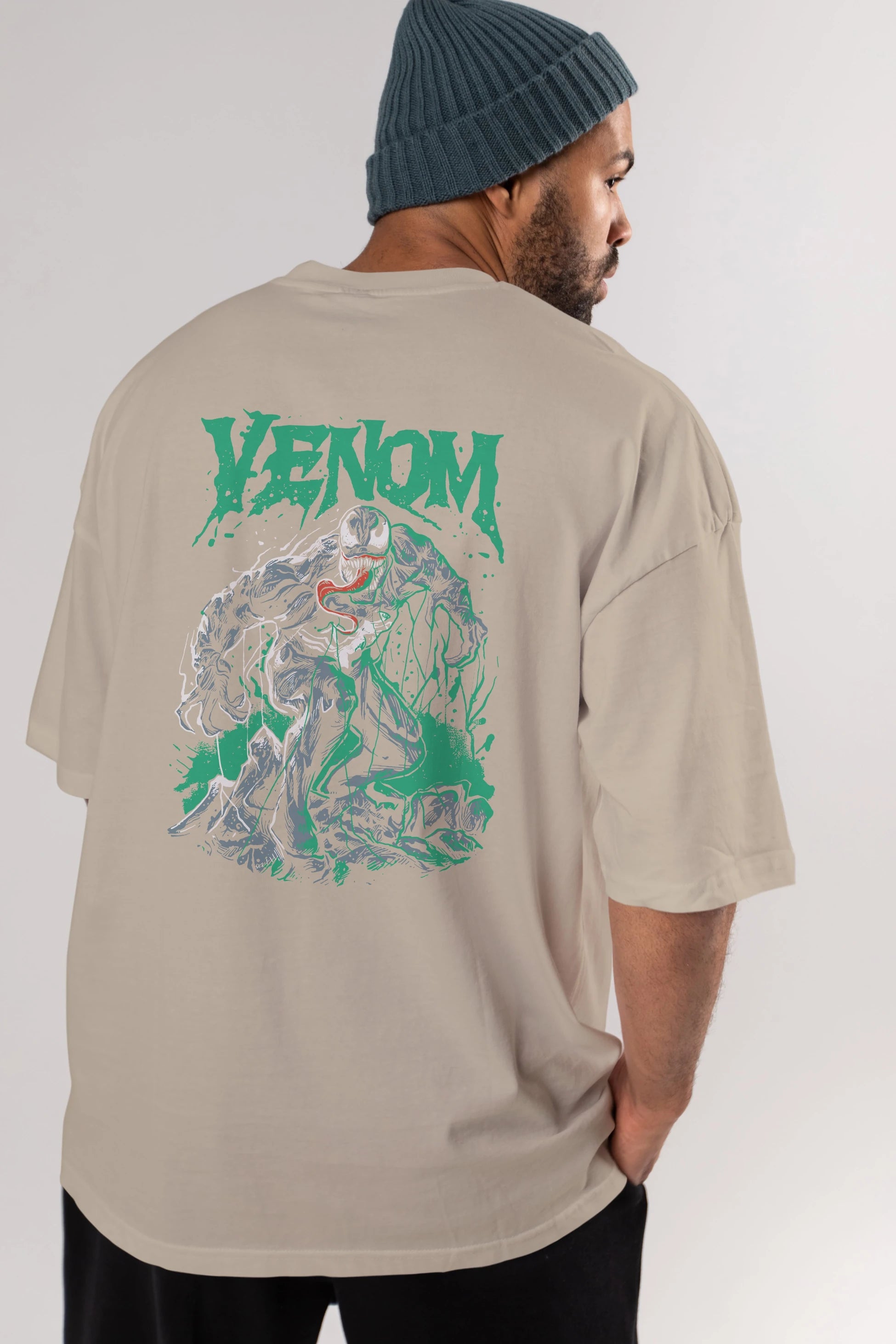 Venom (3) Arka Baskılı Oversize t-shirt Erkek Kadın Unisex %100 Pamuk Bisiklet Yaka tişort
