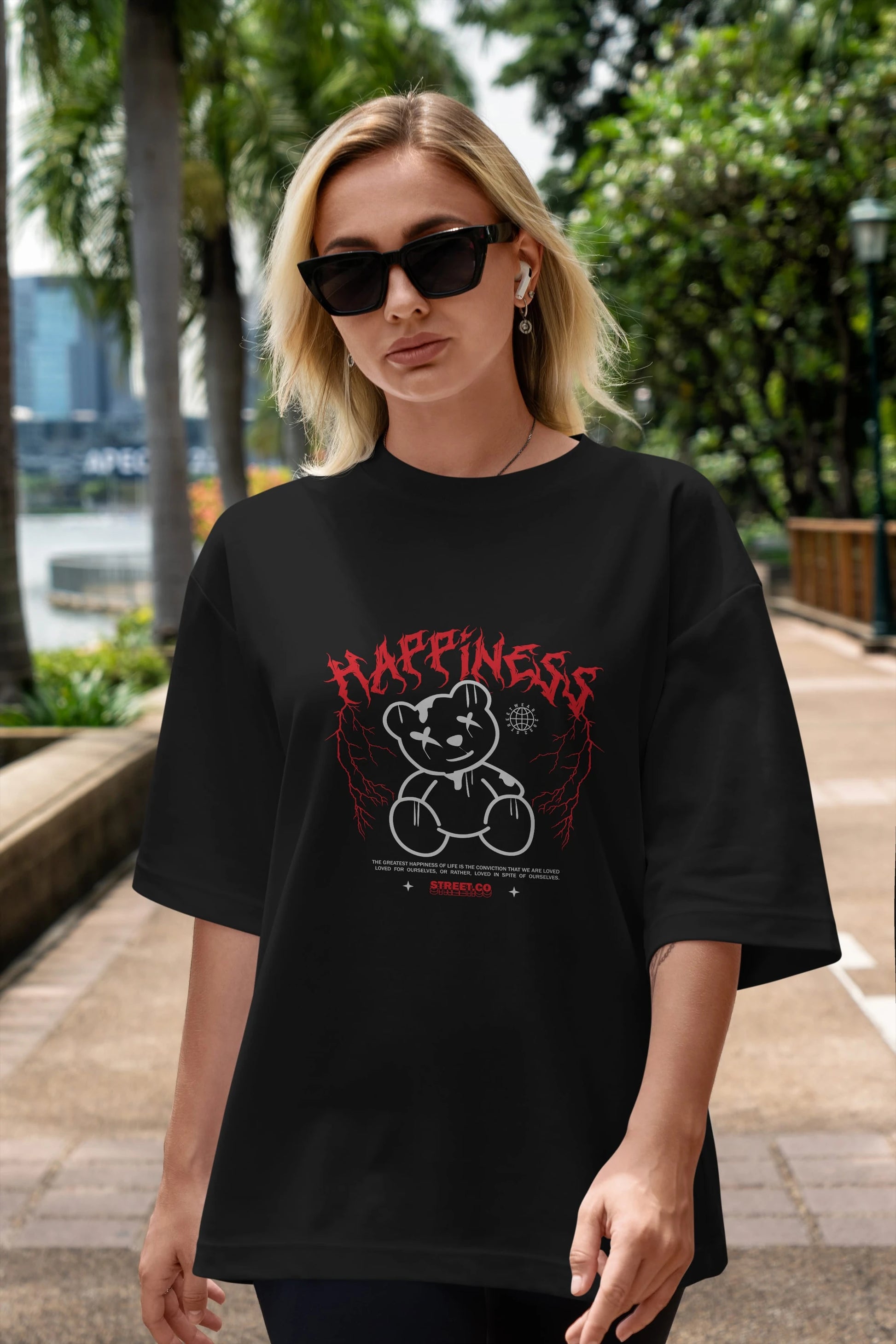 Happiness Bear Ön Baskılı Oversize t-shirt Erkek Kadın Unisex
