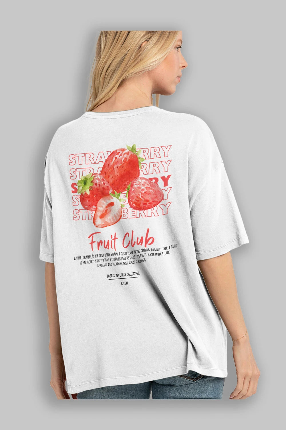 Strawberry Arka Baskılı Oversize t-shirt Erkek Kadın Pamuk Bisiklet Yaka tişort