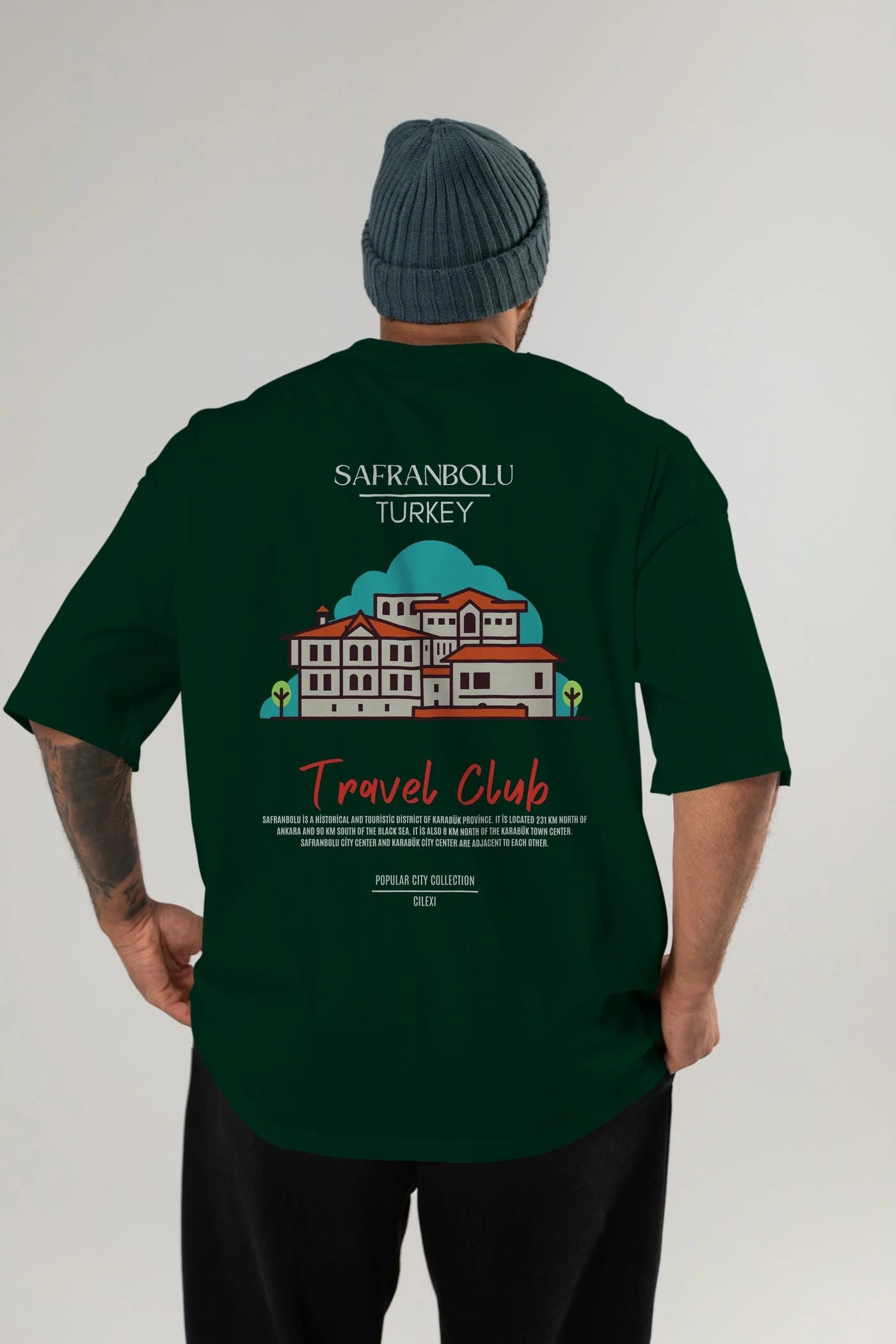 Safranbolu Turkey Arka Baskılı Oversize t-shirt Erkek Kadın Pamuk Bisiklet Yaka tişort