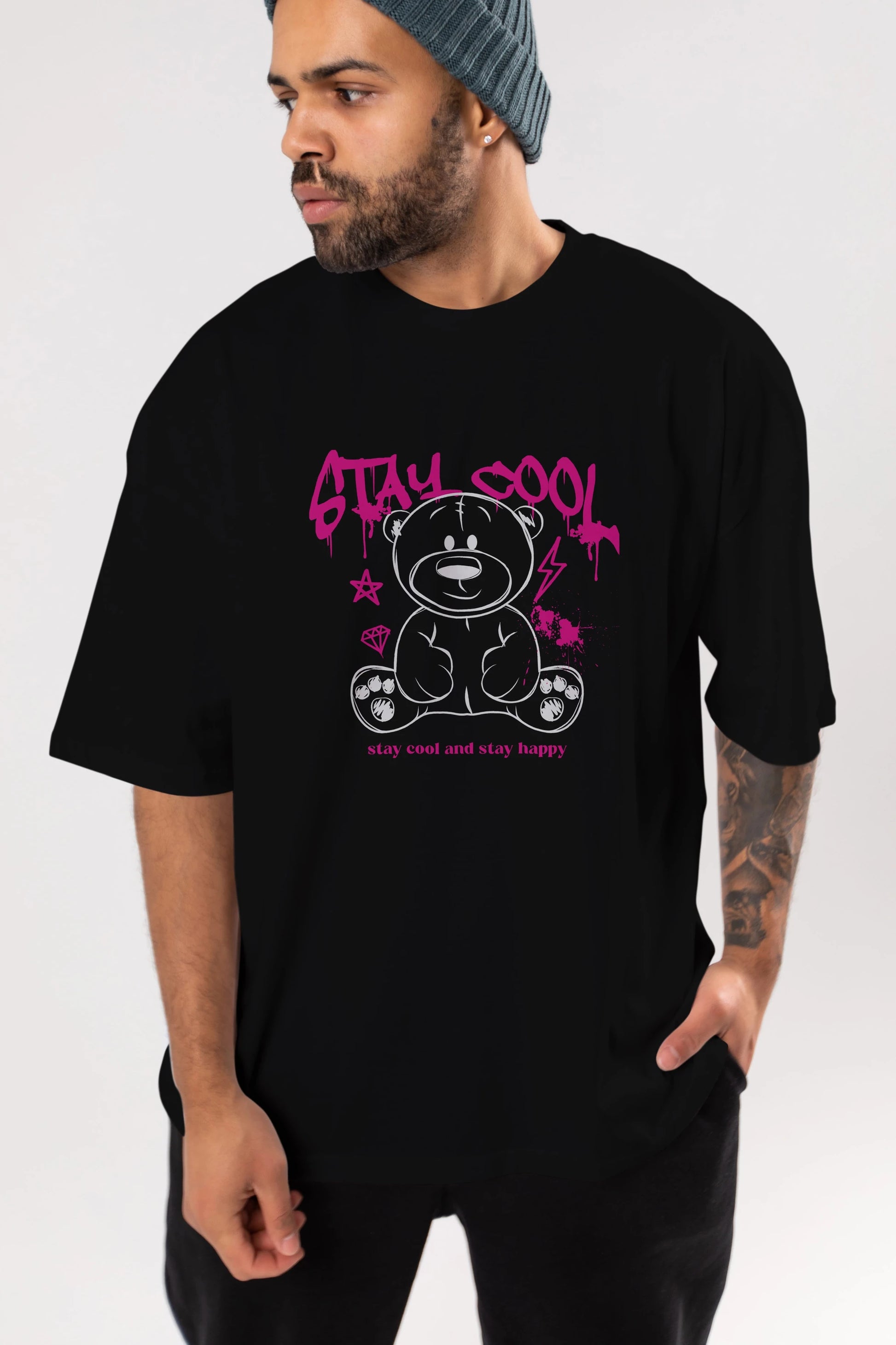 Teddy Bear Stay Cool Ön Baskılı Oversize t-shirt Erkek Kadın Unisex