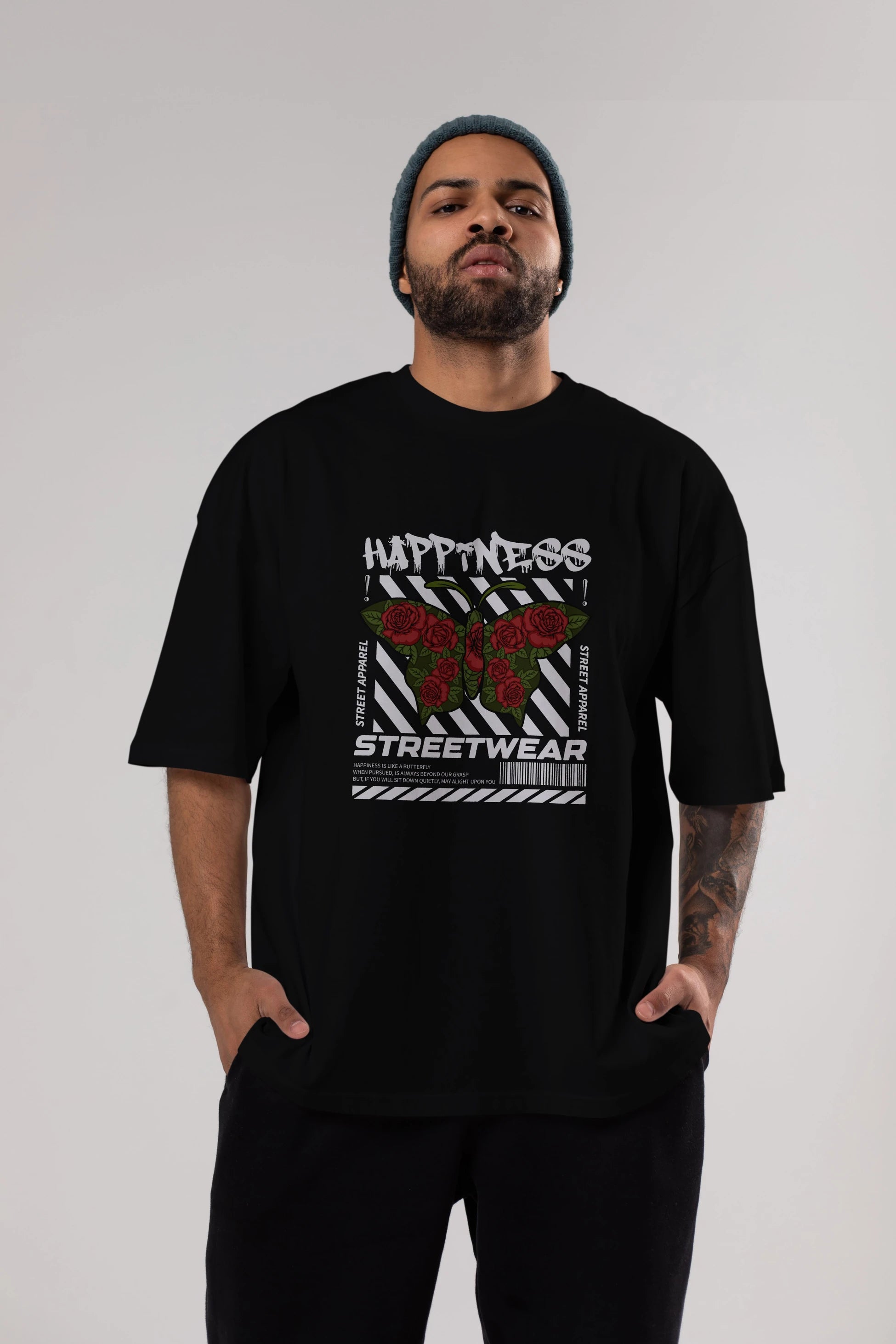 Happiness Streetwear Ön Baskılı Oversize t-shirt Erkek Kadın Unisex
