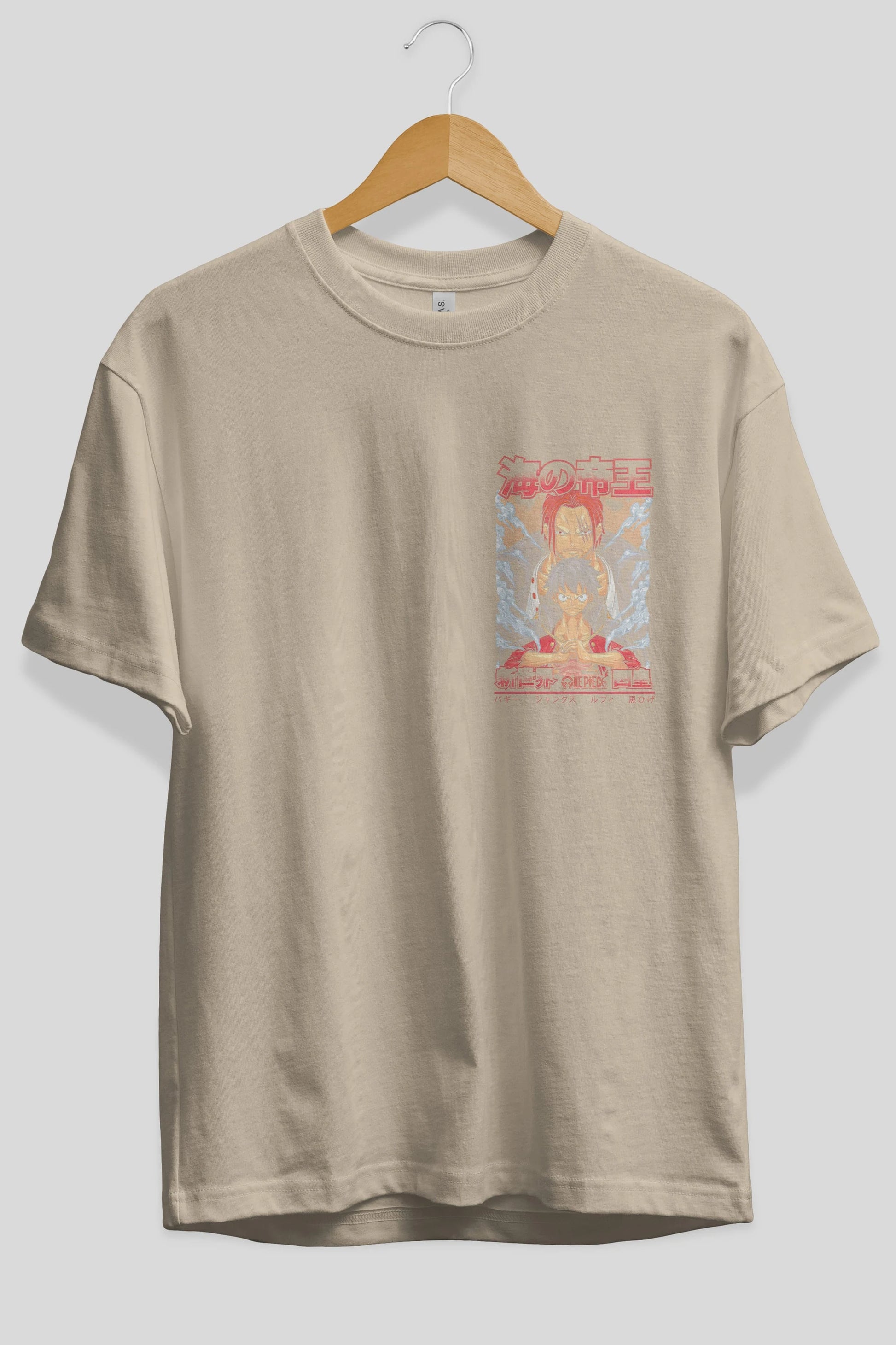 MONKEY D. LUFF and SHANKS Ön Sol Baskılı Oversize t-shirt Erkek Kadın Unisex %100 Pamuk Bisiklet Yaka tişort
