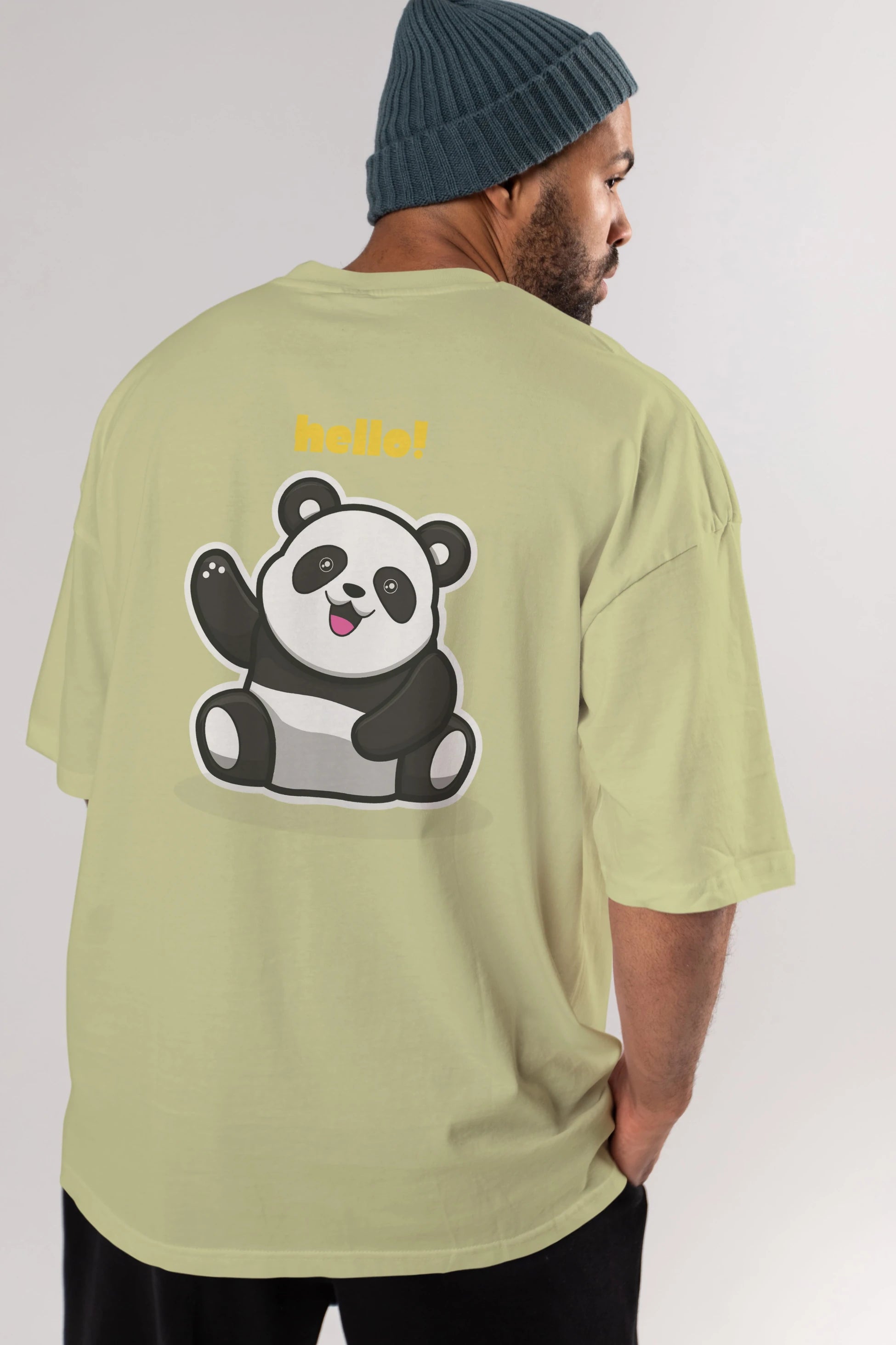 Hello Panda Arka Baskılı Oversize t-shirt Erkek Kadın Unisex