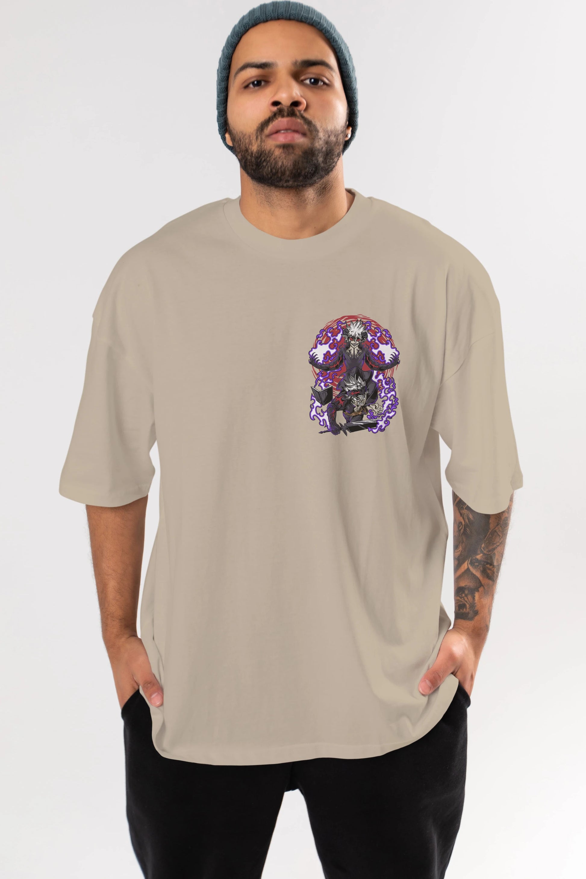BLACK CLOVER DEVIL UNION Ön Sol Baskılı Oversize t-shirt Erkek Kadın Unisex %100 Pamuk Bisiklet Yaka tişort