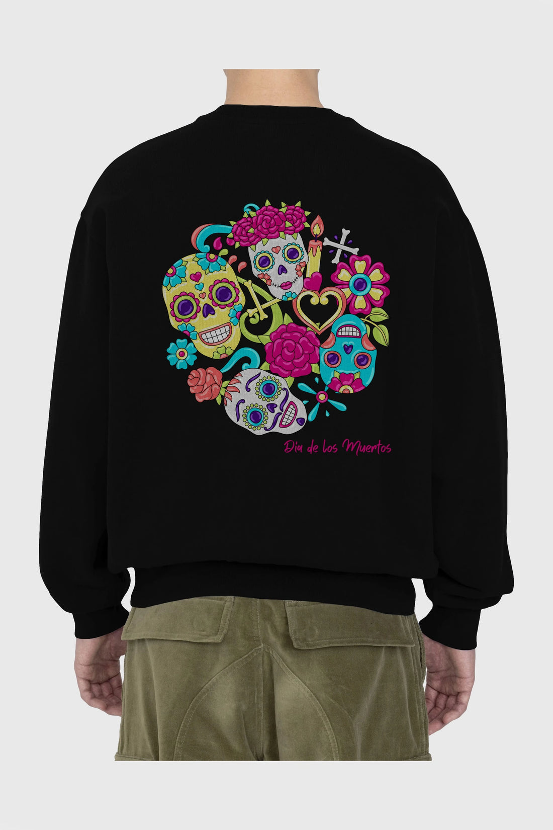 Dia de los Muertos Arka Baskılı Oversize Sweatshirt Erkek Kadın Unisex