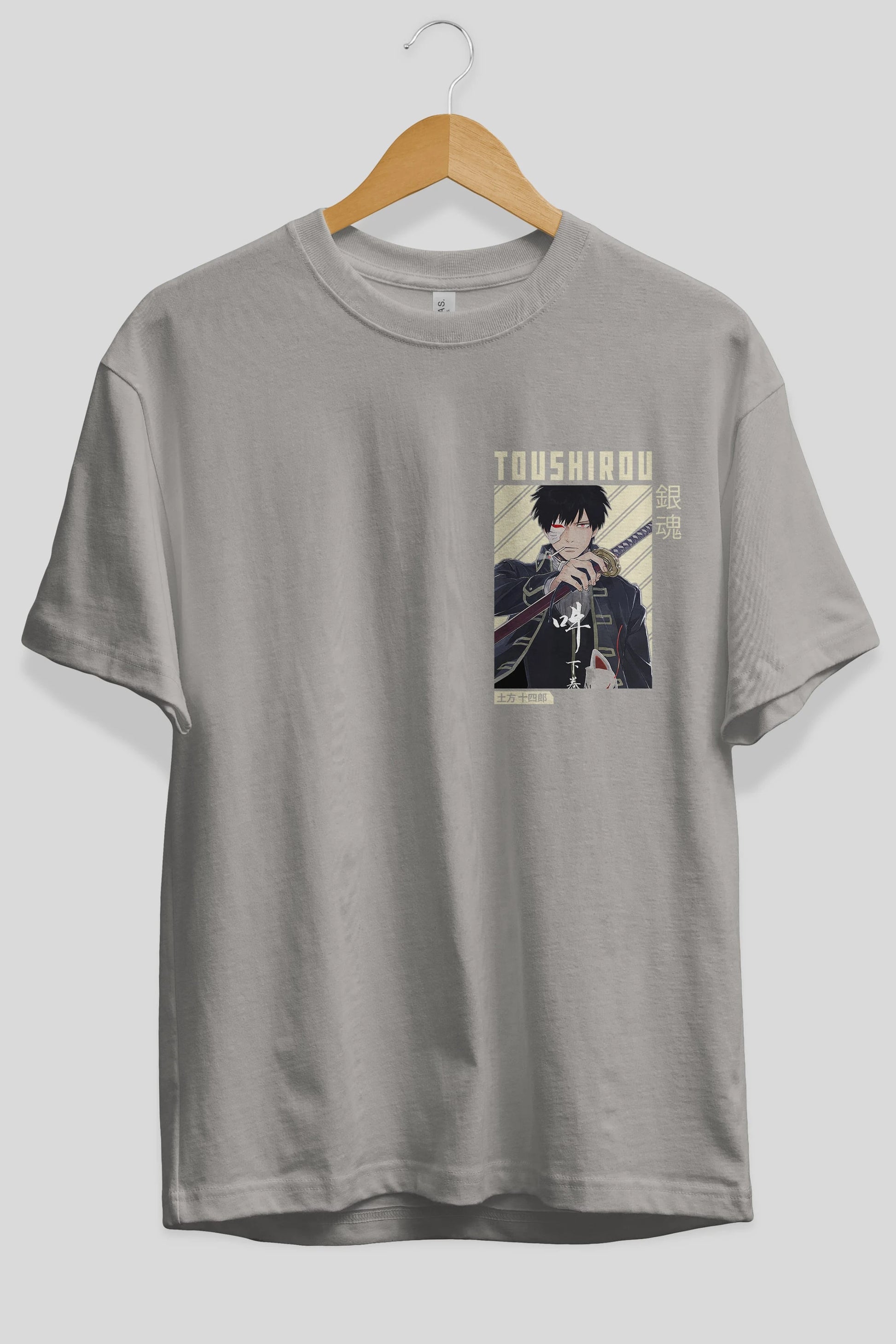 Toushirou Hijikata Ön Sol Baskılı Oversize t-shirt Erkek Kadın Unisex %100 Pamuk Bisiklet Yaka tişort