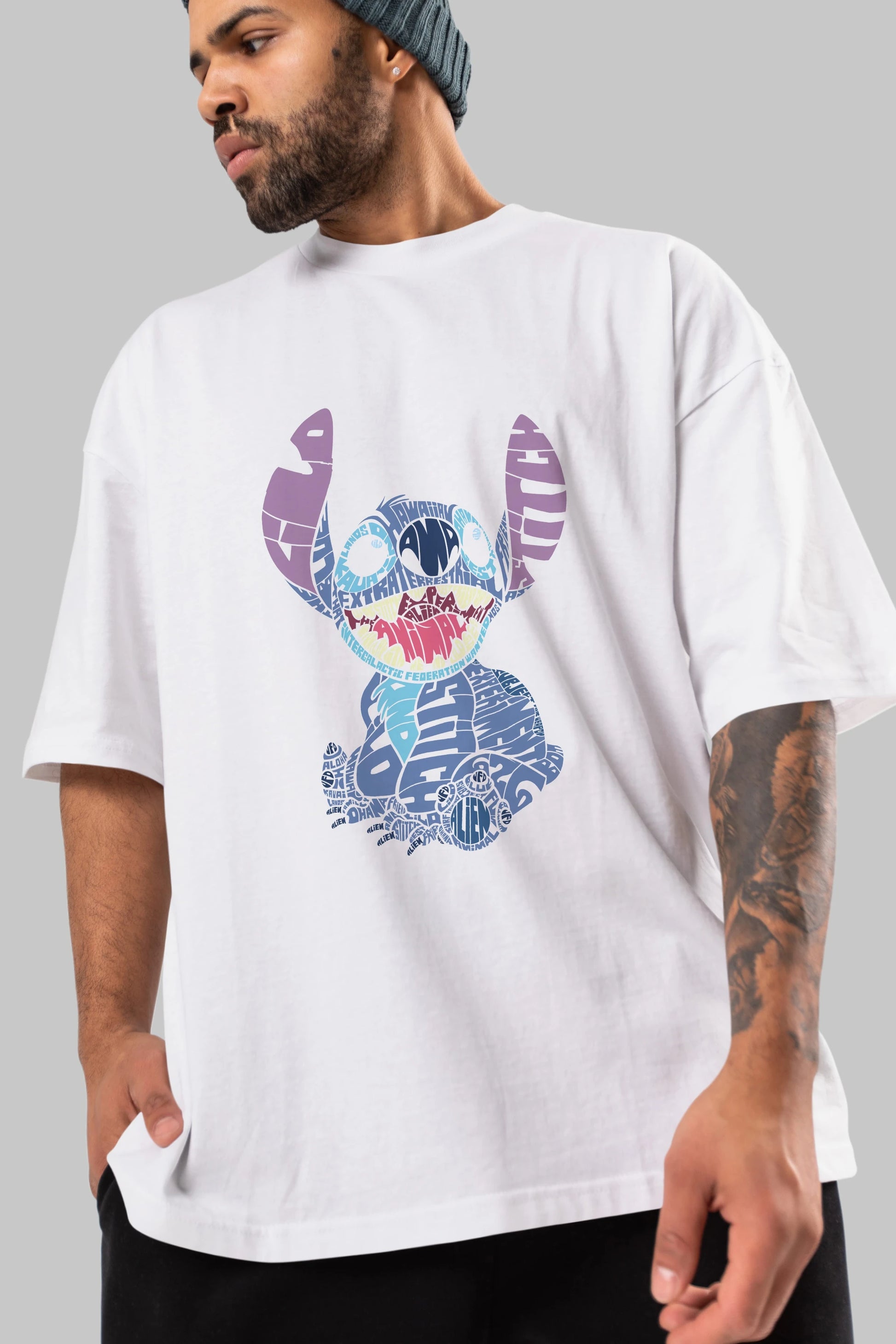 Stitch Ön Baskılı Oversize t-shirt %100 pamuk Erkek Kadın Unisex