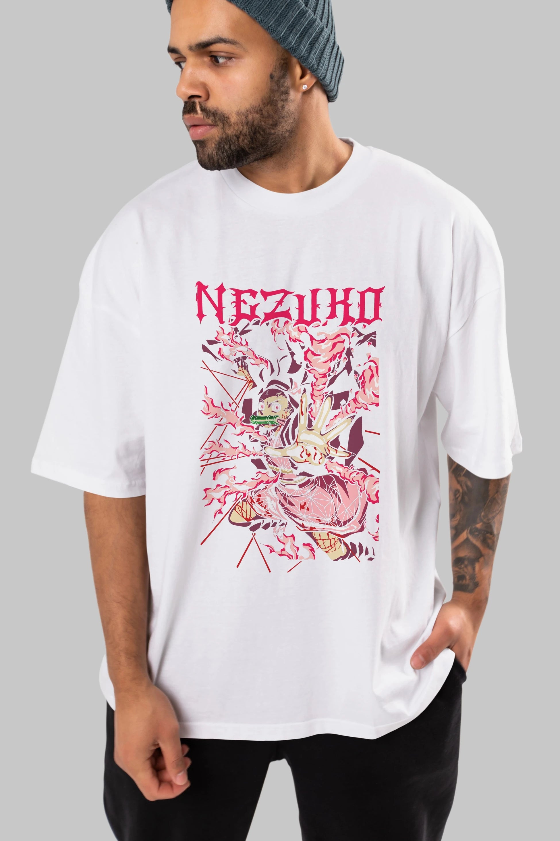 NEZUKO KAMADO Anime Ön Baskılı Oversize t-shirt %100 pamuk Erkek Kadın Unisex