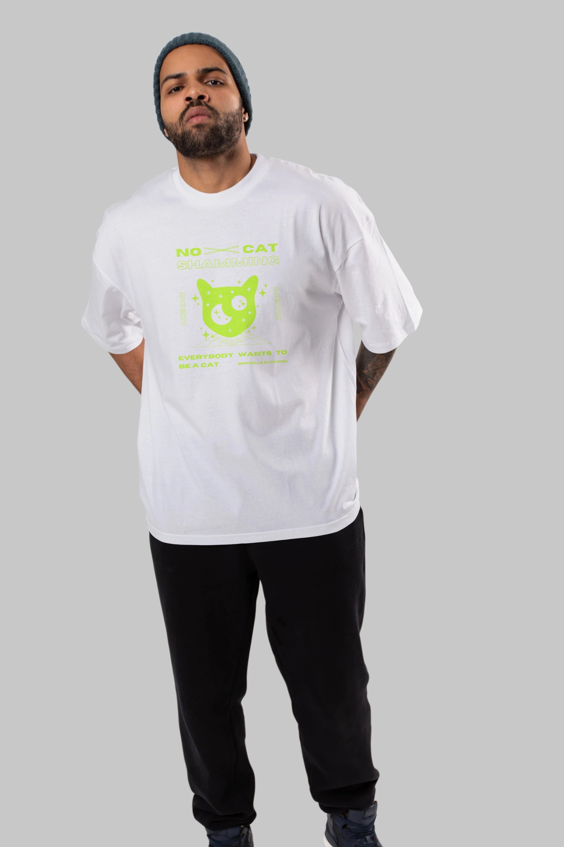 No Cat Shamming Yazılı Ön Baskılı Oversize t-shirt Erkek Kadın Unisex