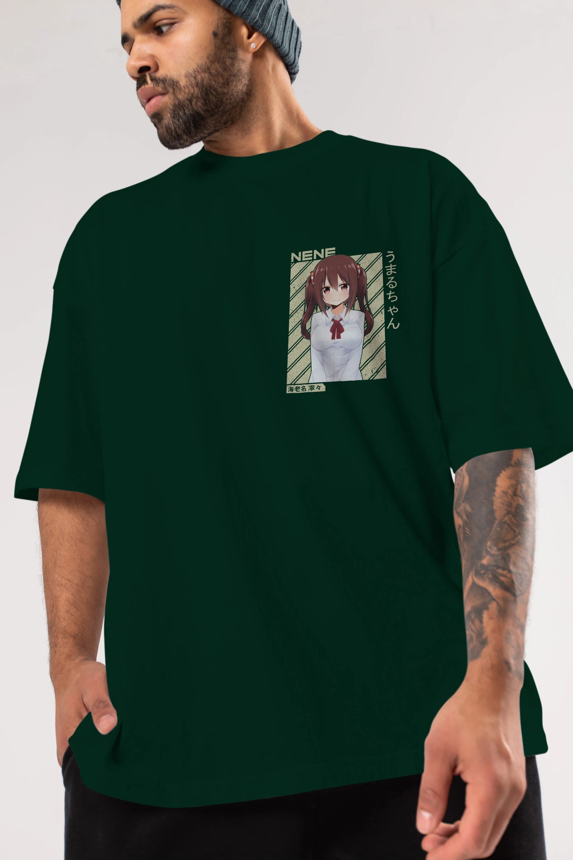Nene Ebina 1 Ön Sol Baskılı Oversize t-shirt Erkek Kadın Unisex %100 Pamuk Bisiklet Yaka tişort
