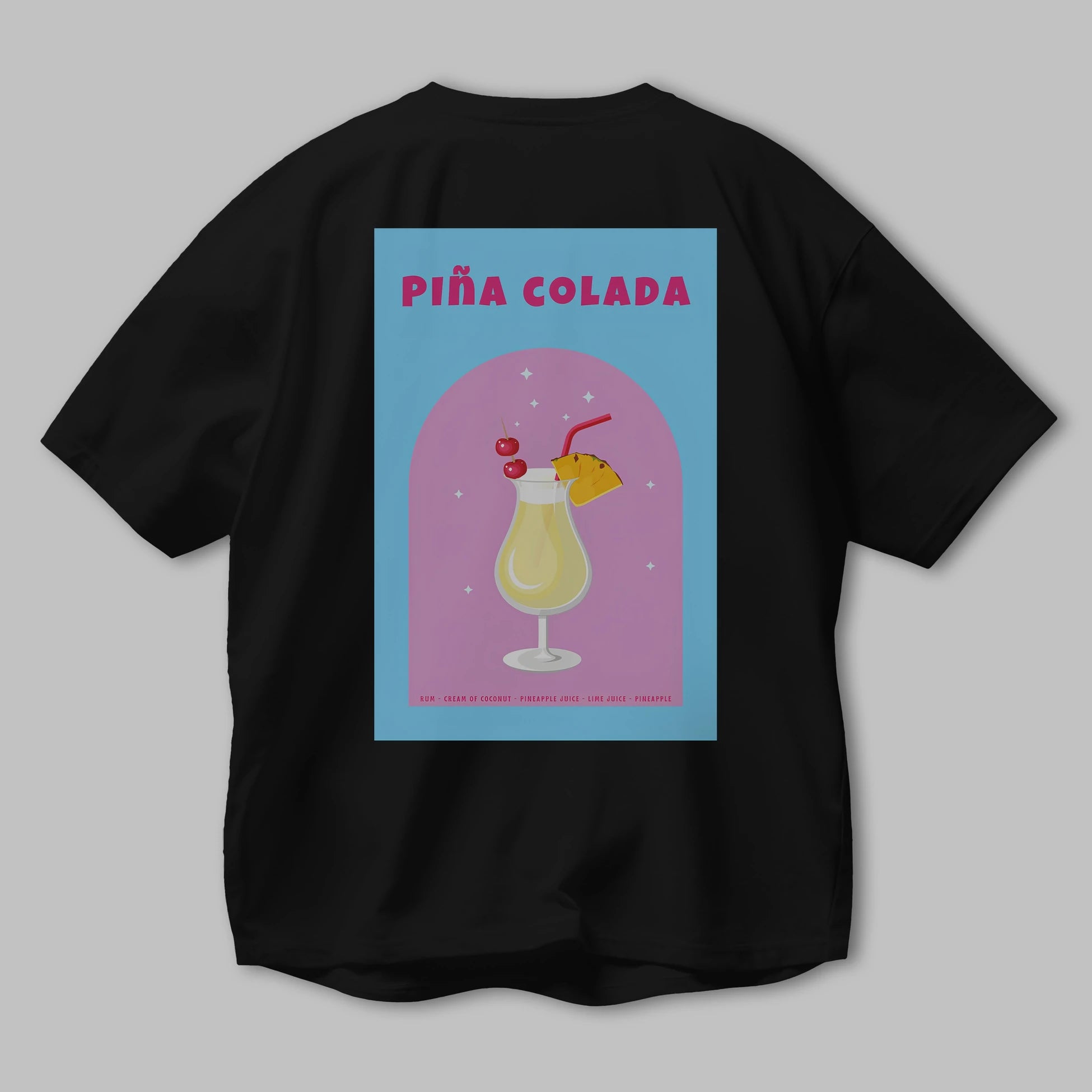 Pina Colada 2 Arka Baskılı Oversize t-shirt Erkek Kadın Unisex %100 Pamuk Bisiklet Yaka tişort
