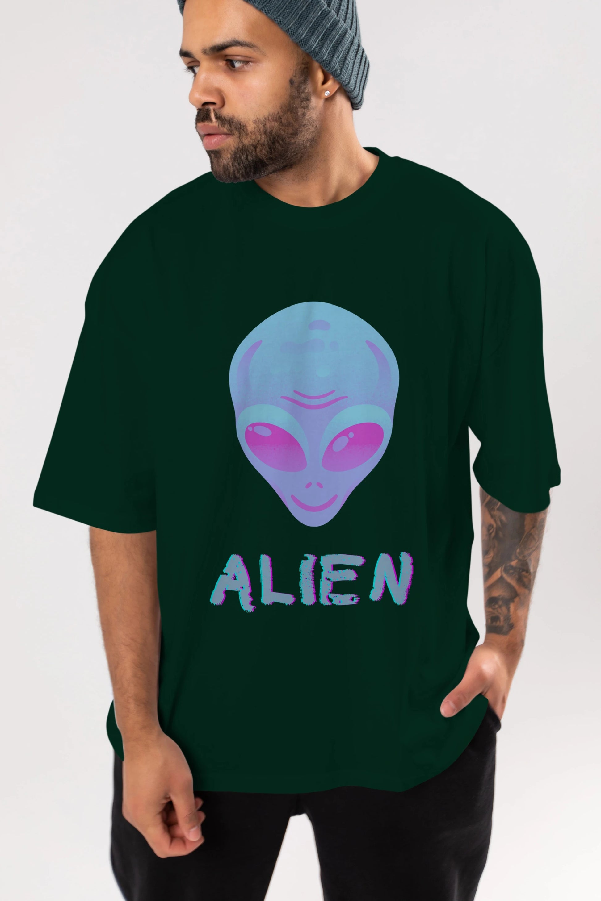 Alien Ön Baskılı Oversize t-shirt Erkek Kadın Unisex