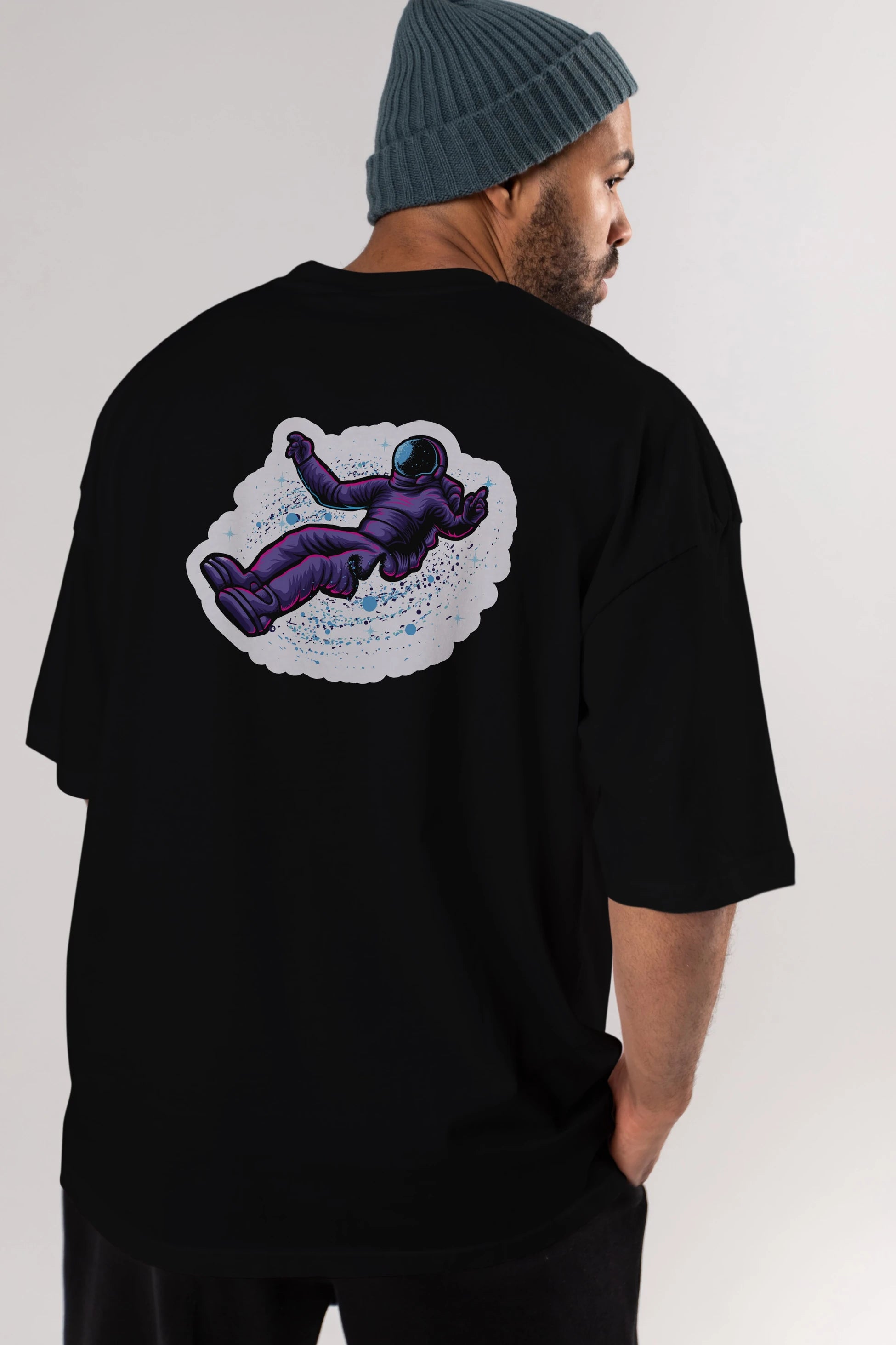 Having fun in outer space sticker Arka Baskılı Oversize t-shirt Erkek Kadın Unisex