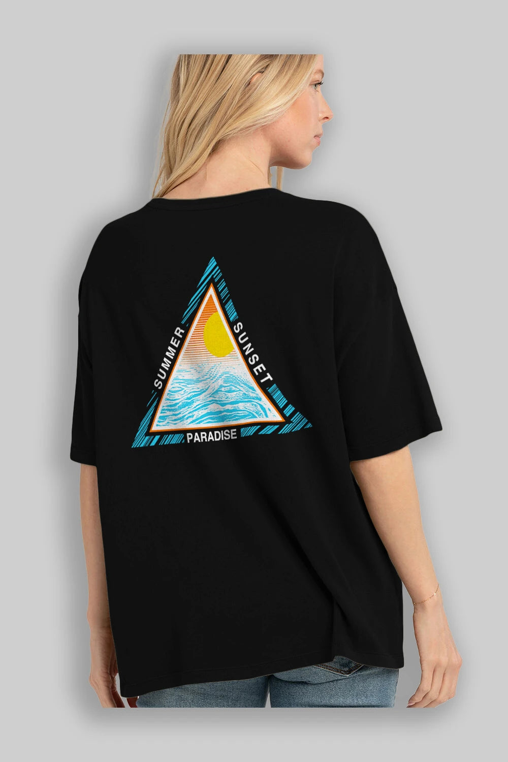 Summer Sunset Paradise Arka Baskılı Oversize t-shirt Erkek Kadın Unisex