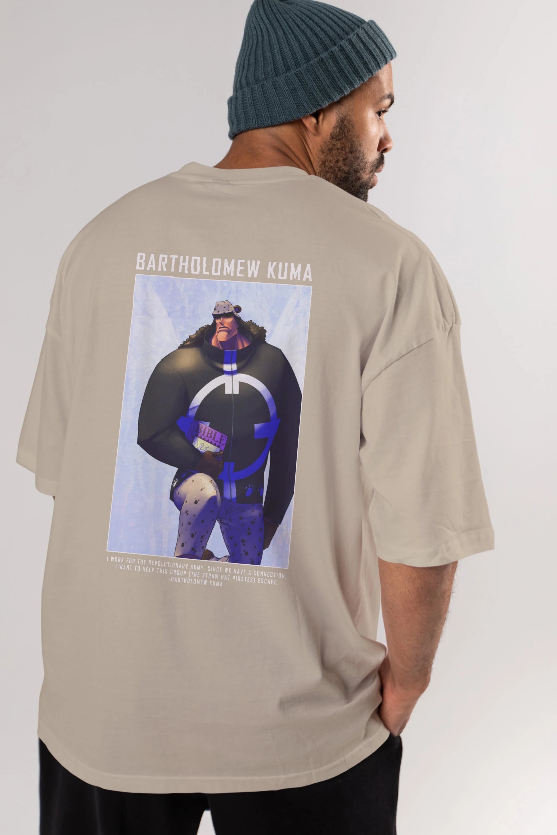 Bartholomew Kuma Anime Arka Baskılı Oversize t-shirt Erkek Kadın Unisex %100 pamuk tişort