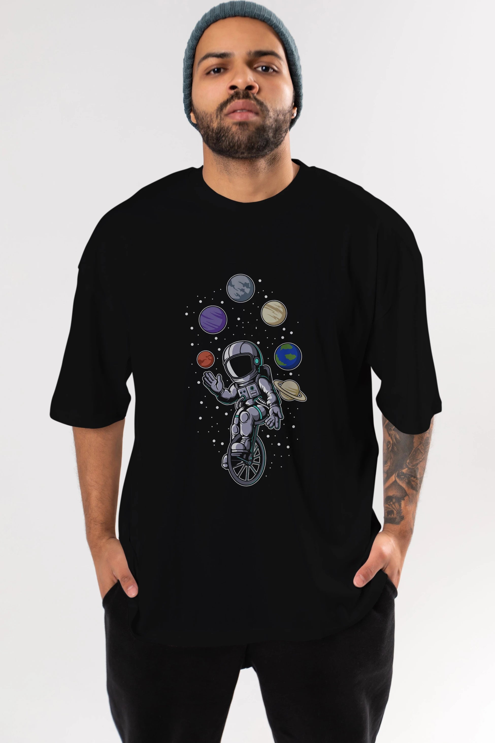Astronaut Circus Ön Baskılı Oversize t-shirt Erkek Kadın Unisex
